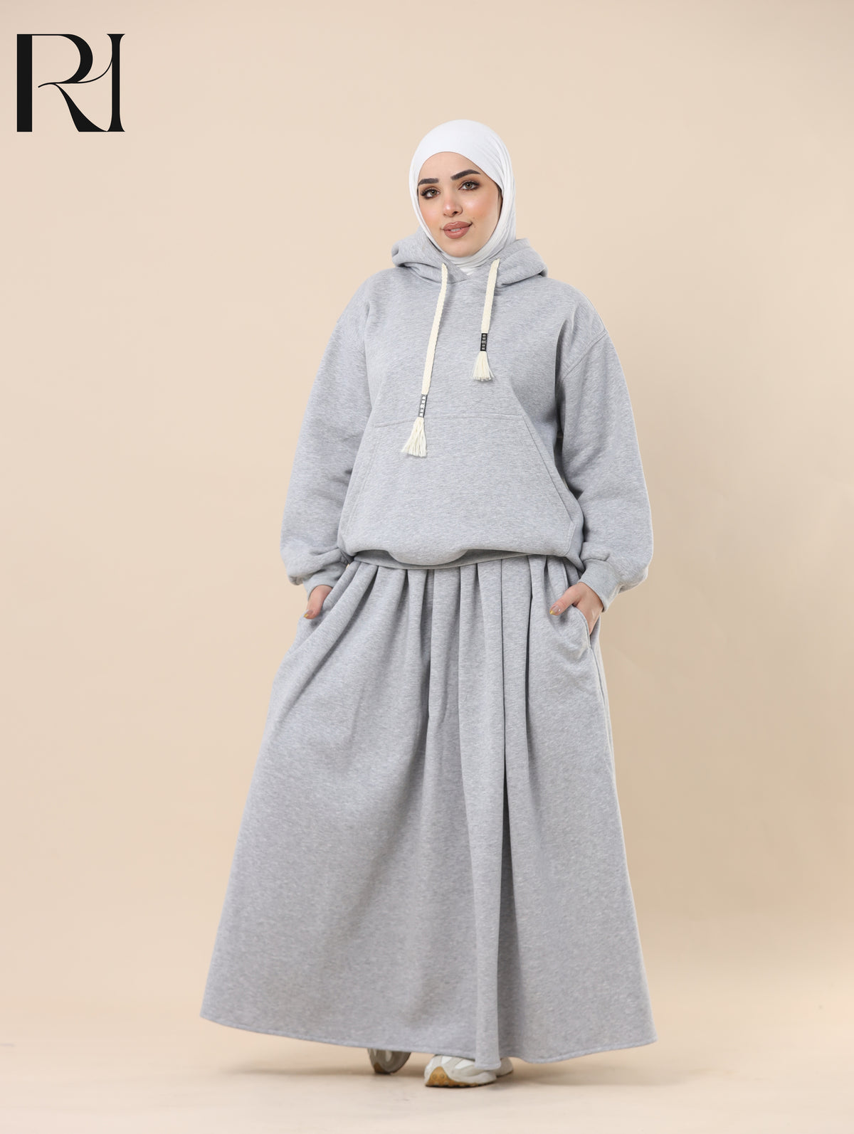 TALA COZY FLEECE-LINED HOODIE & SKIRT SET - GRAY