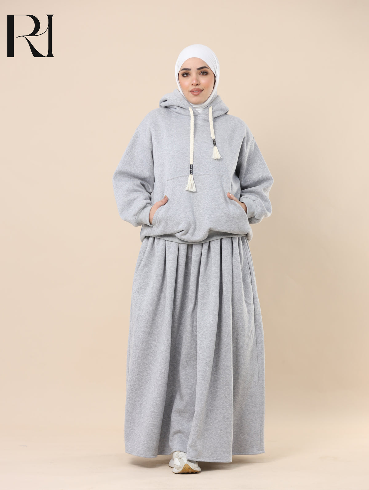 TALA COZY FLEECE-LINED HOODIE & SKIRT SET - GRAY