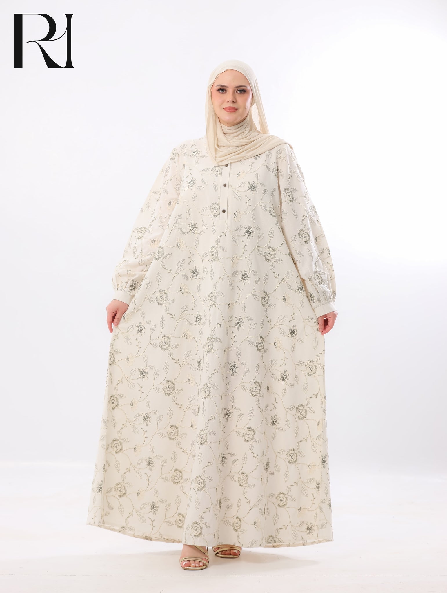 Safa Embroidered Linen-Blend Maxi Dress – Ivory Floral