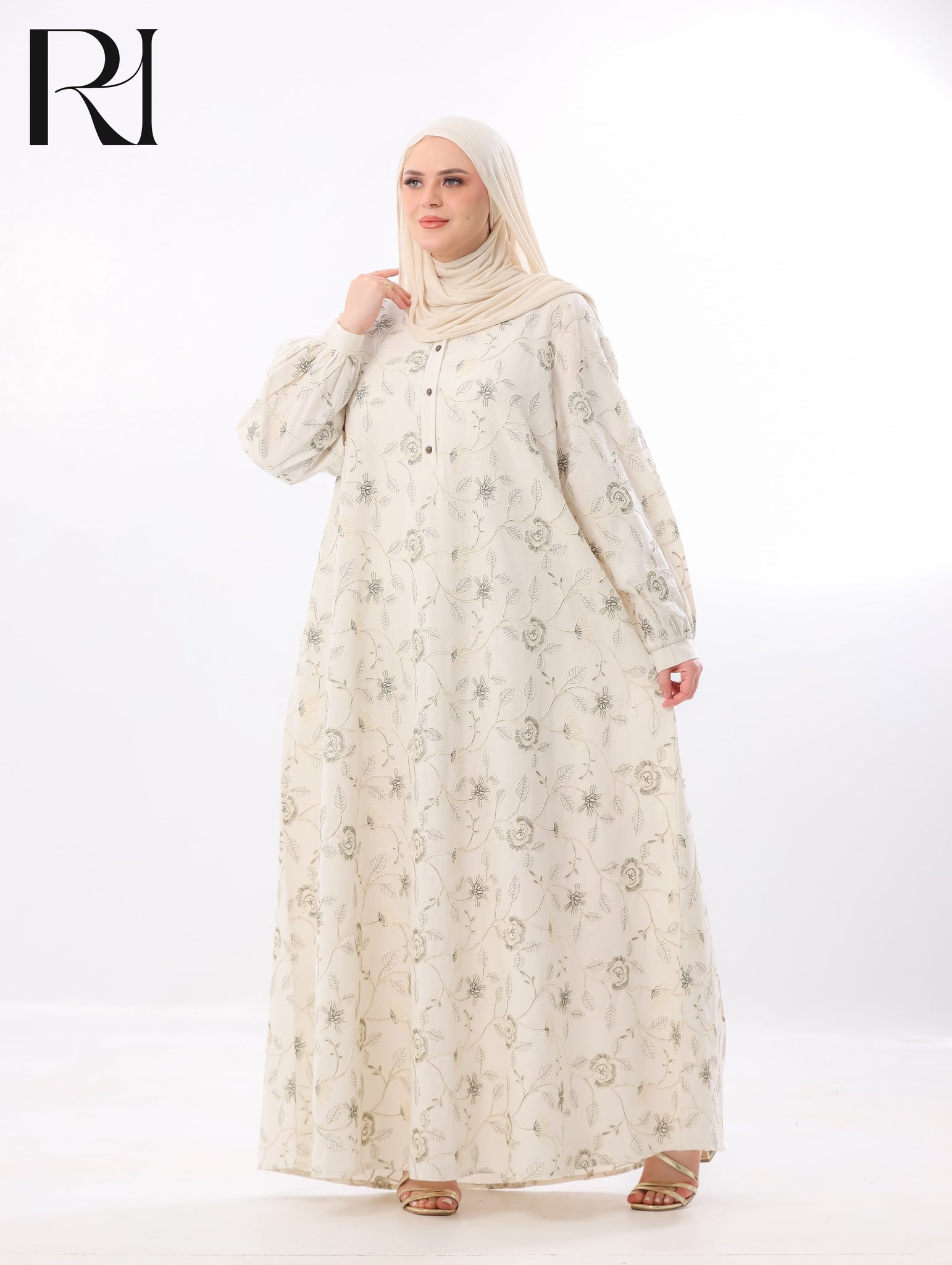 Safa Embroidered Linen-Blend Maxi Dress – Ivory Floral