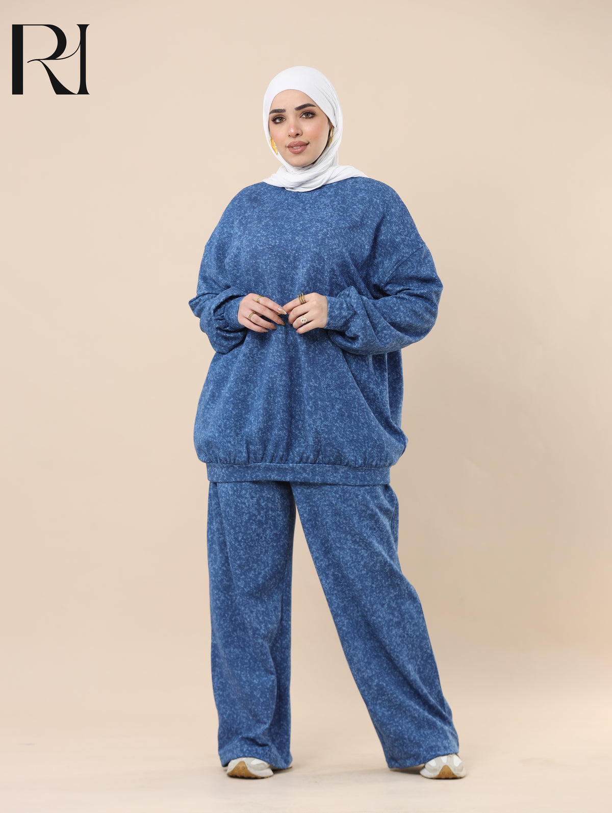 YARA WASHED RIBBED FLEECE-LINED TWO PIECE SET - BLUE