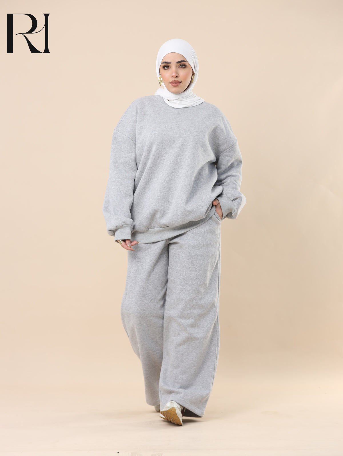 MAYA PLUSH FLEECE-LINED TWO PIECE SET - LIGHT GRAY