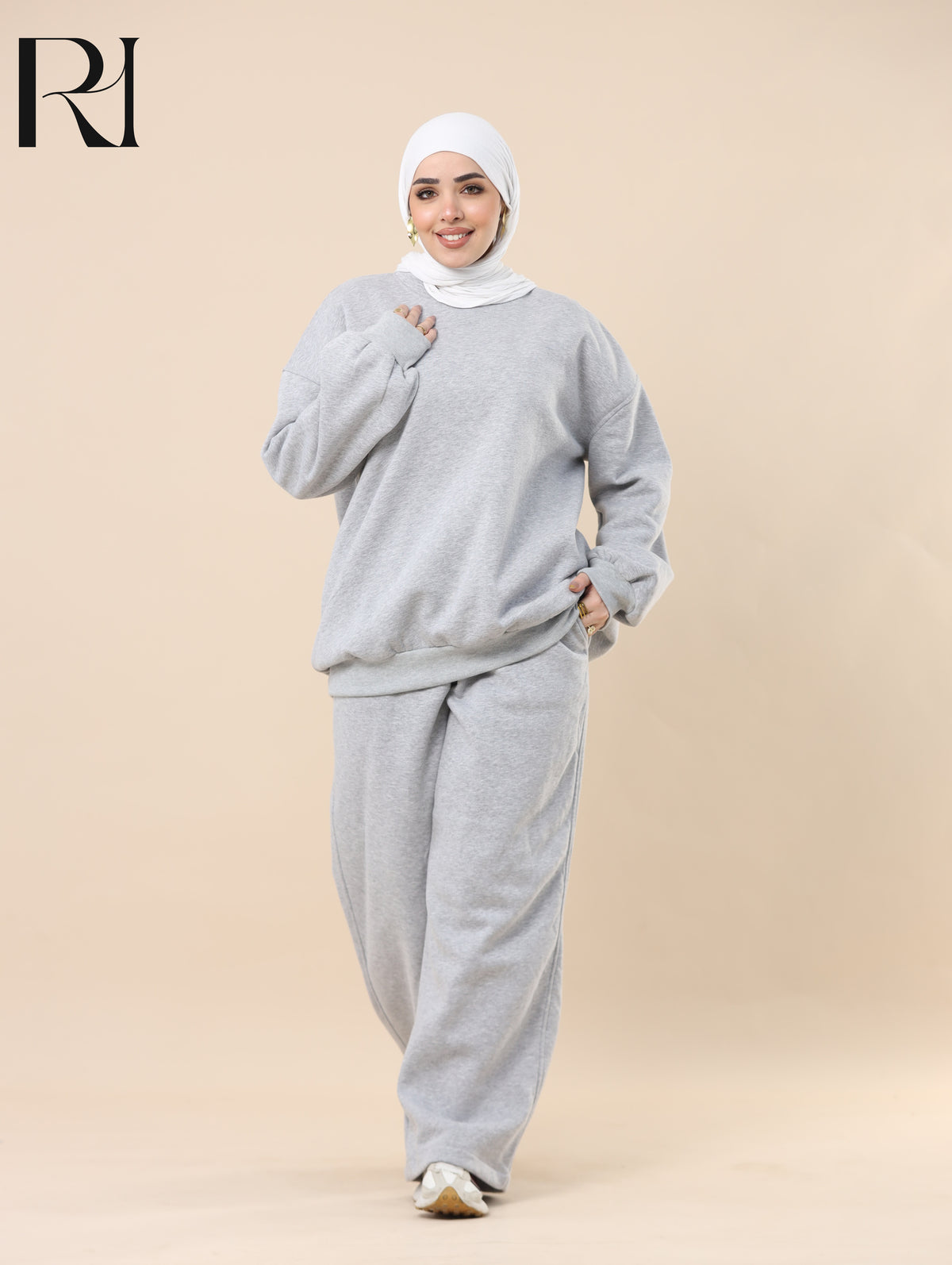 MAYA PLUSH FLEECE-LINED TWO PIECE SET - LIGHT GRAY