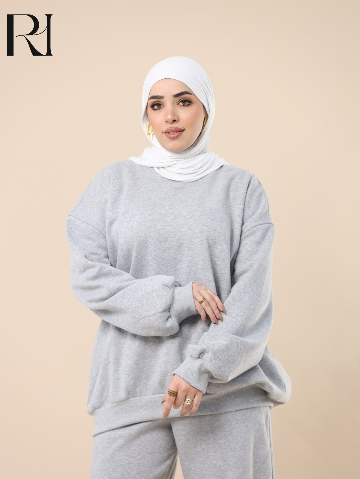 MAYA PLUSH FLEECE-LINED TWO PIECE SET - LIGHT GRAY