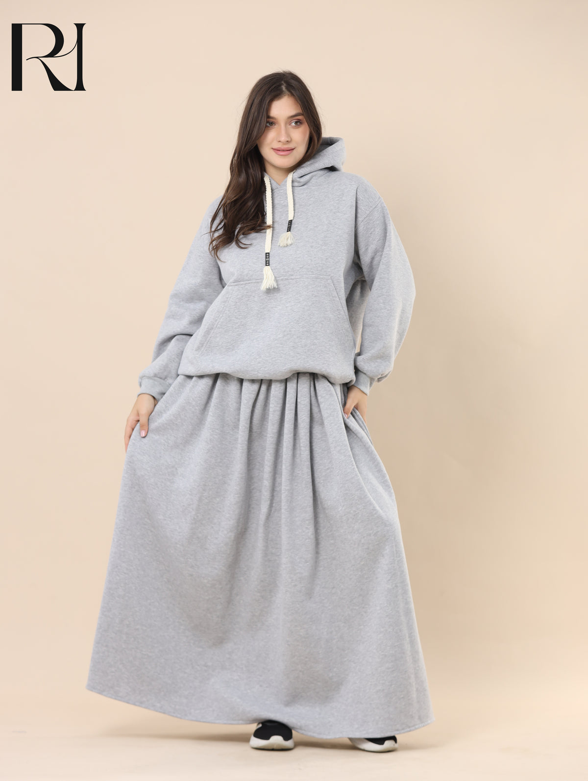 TALA COZY FLEECE-LINED HOODIE & SKIRT SET - GRAY