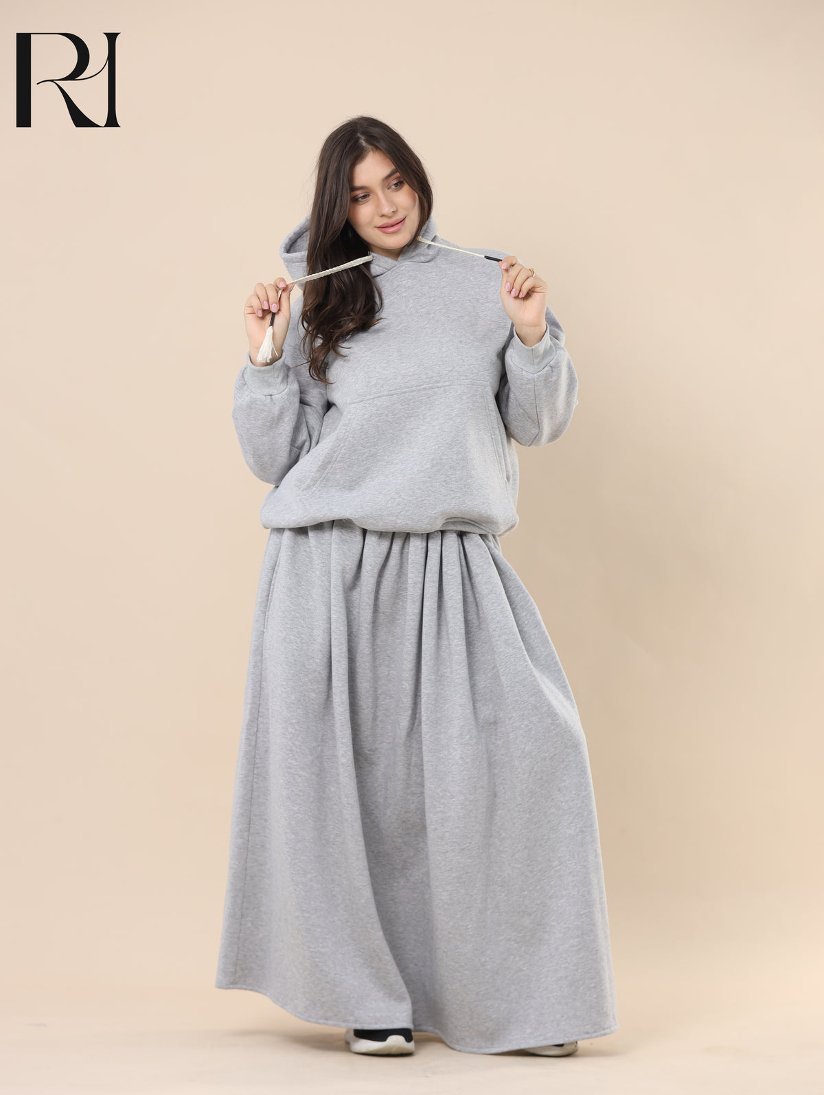 TALA COZY FLEECE-LINED HOODIE & SKIRT SET - GRAY