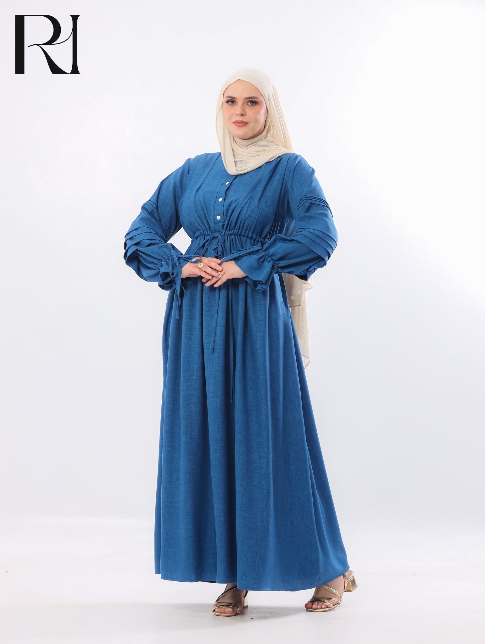 Rima Pintuck Linen-Blend Maxi Dress – Denim Blue Denim Blue / US 18