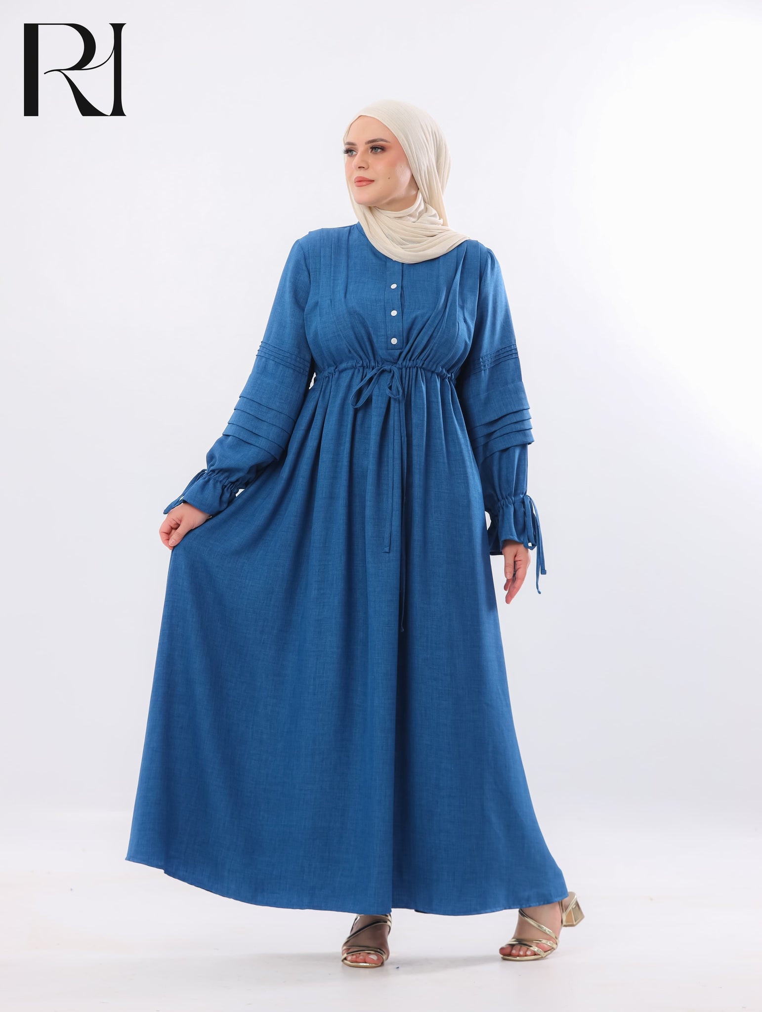 Rima Pintuck Linen-Blend Maxi Dress – Denim Blue