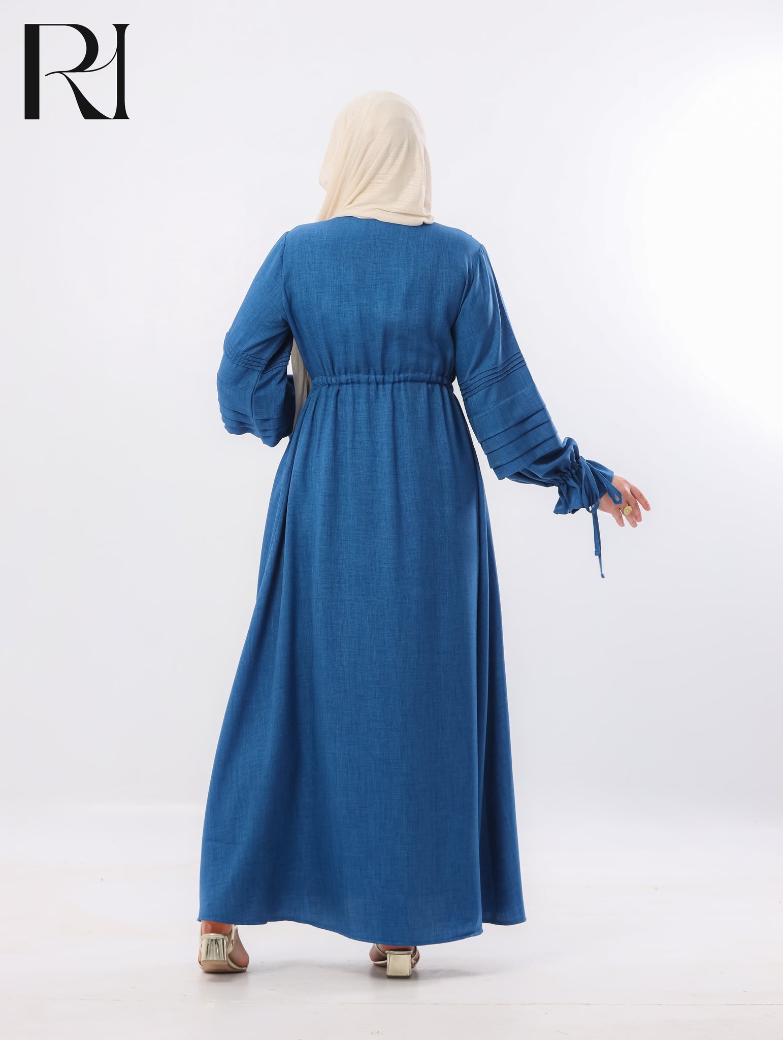Rima Pintuck Linen-Blend Maxi Dress – Denim Blue
