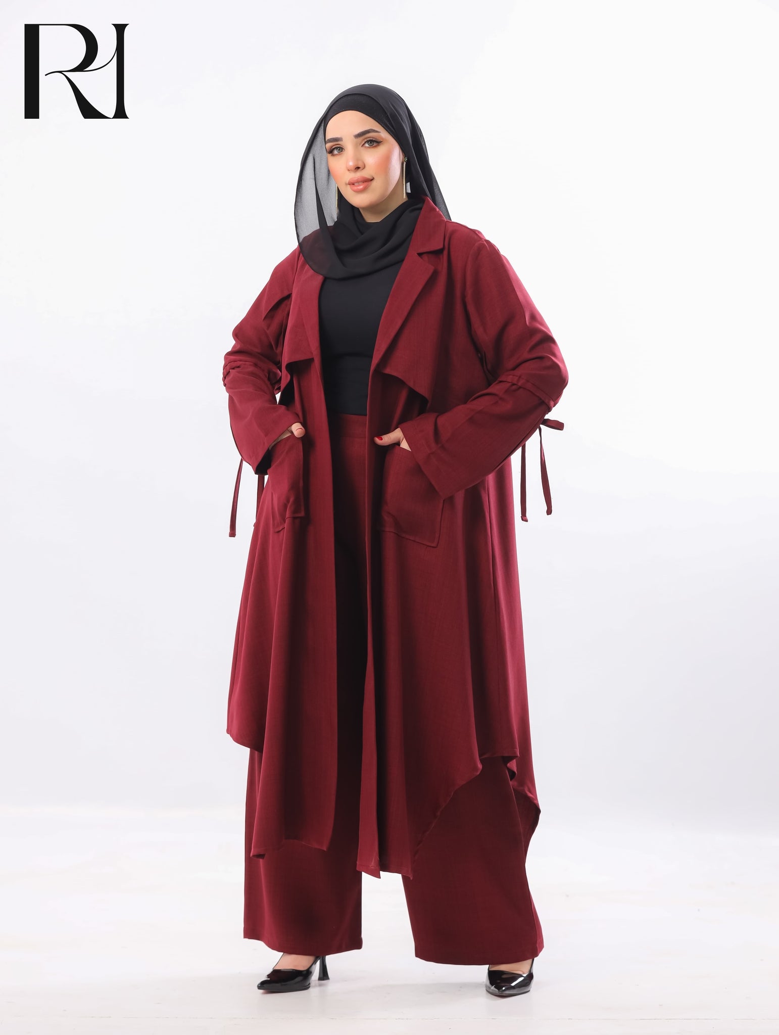 Reem Tailored Linen-Blend Two Piece Set – Burgundy
