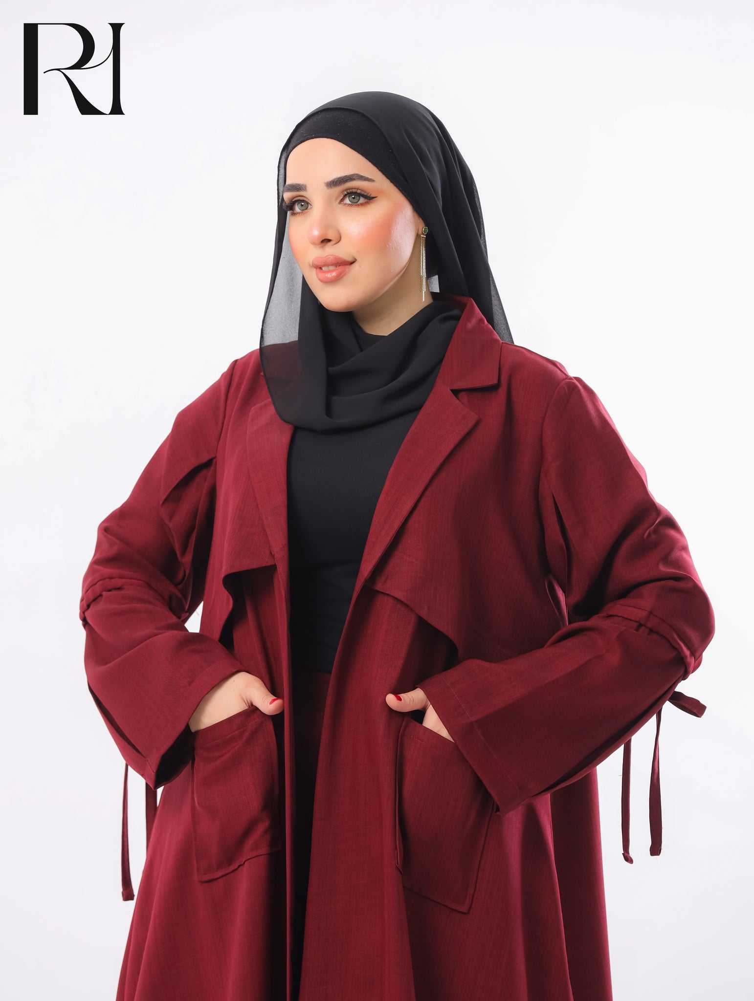 Reem Tailored Linen-Blend Two Piece Set – Burgundy