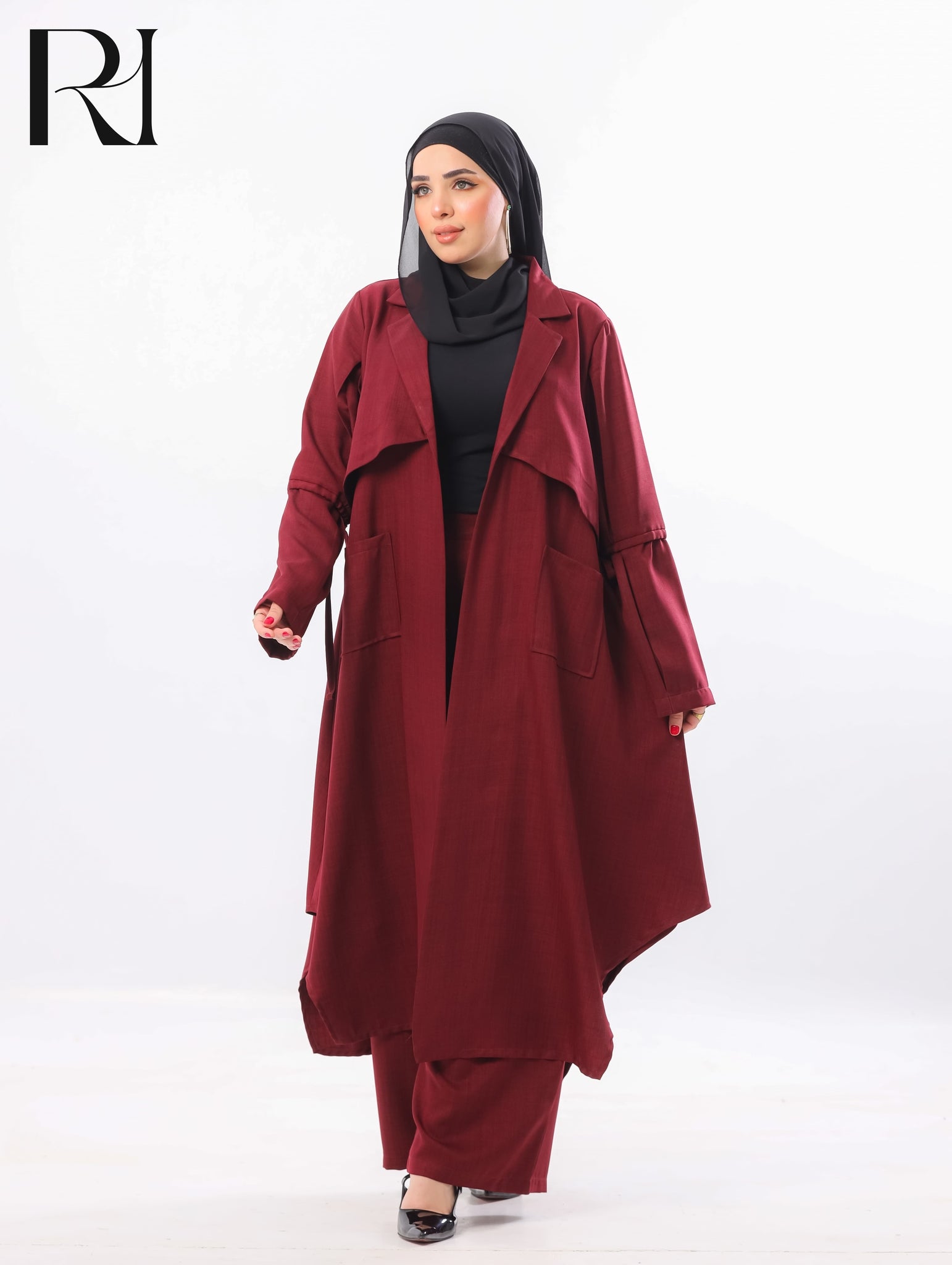 Reem Tailored Linen-Blend Two Piece Set – Burgundy