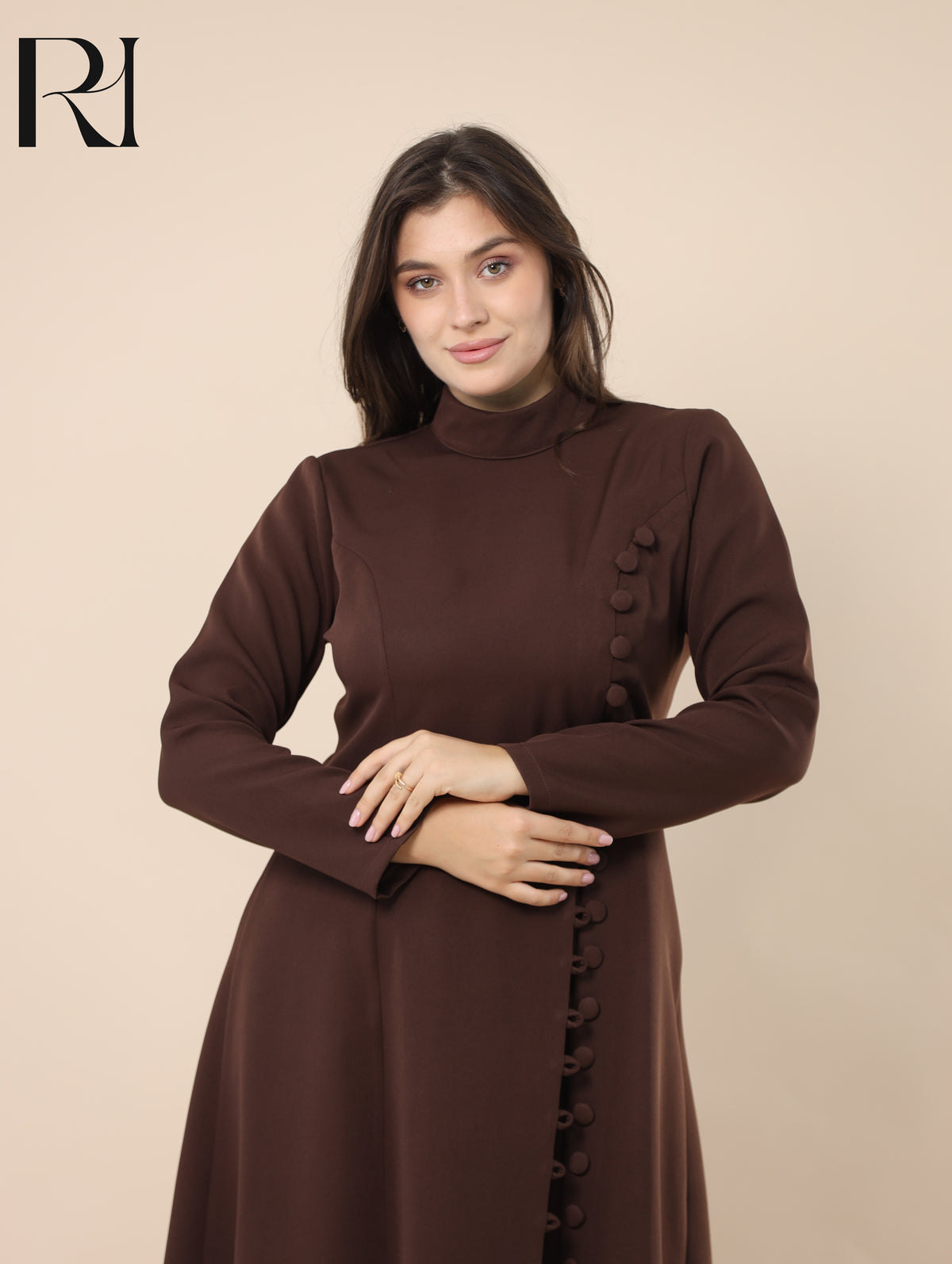 NUHA TAILORED SMOOTH CREPE TUNIC & PANTS SET - CHOCOLATE BROWN