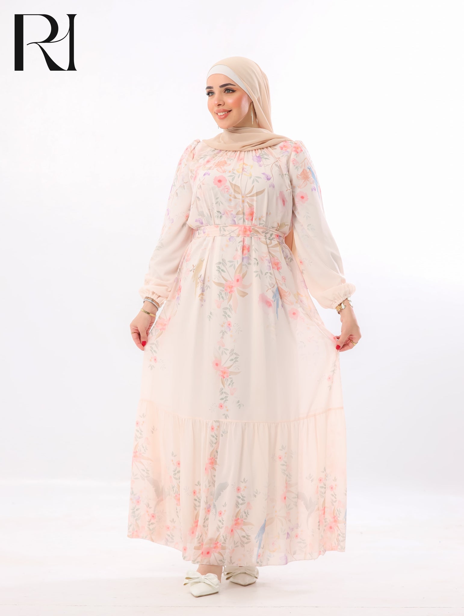Leen Blossom Chiffon Maxi Dress – Peach Floral
