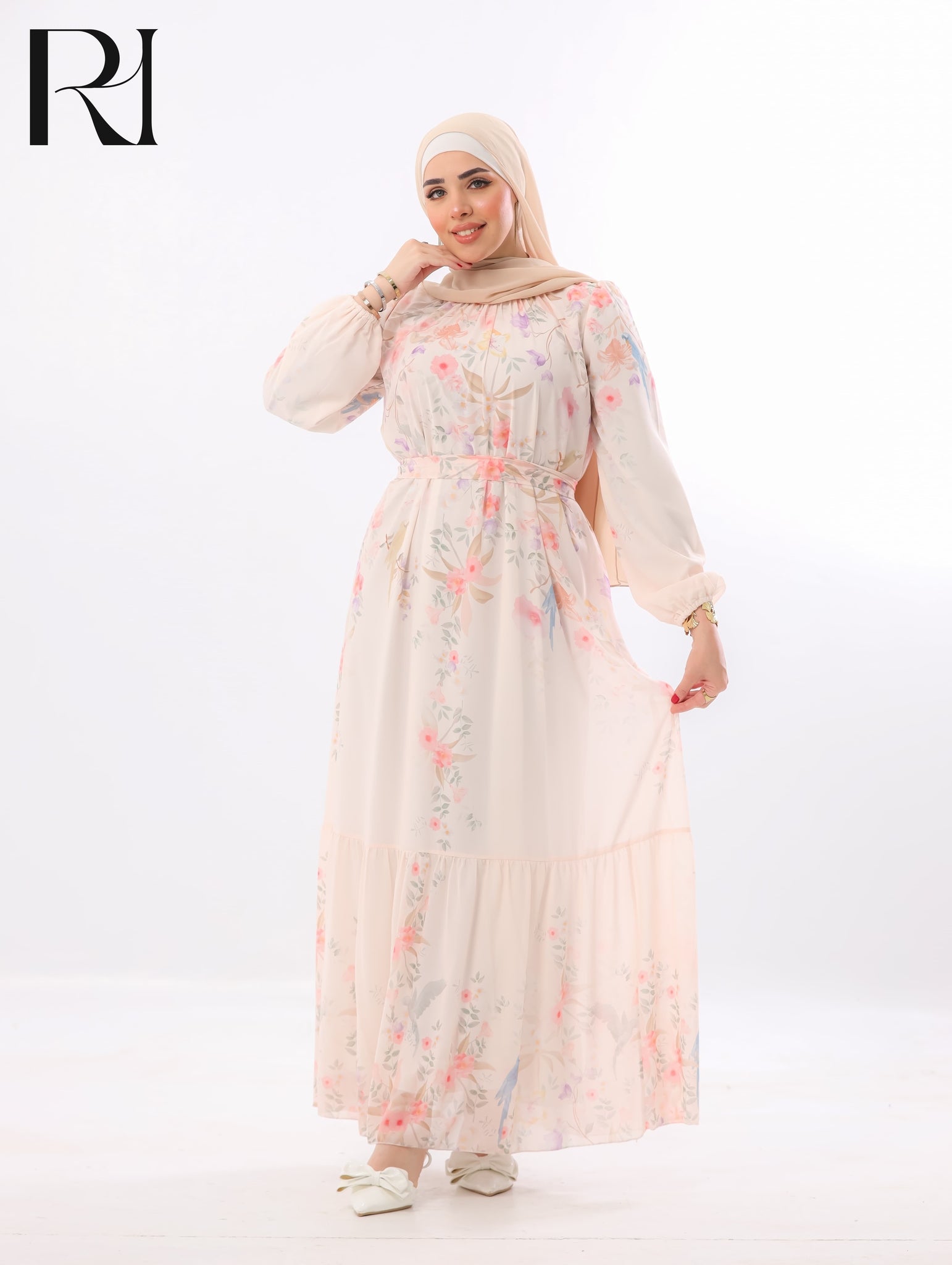 Leen Blossom Chiffon Maxi Dress – Peach Floral
