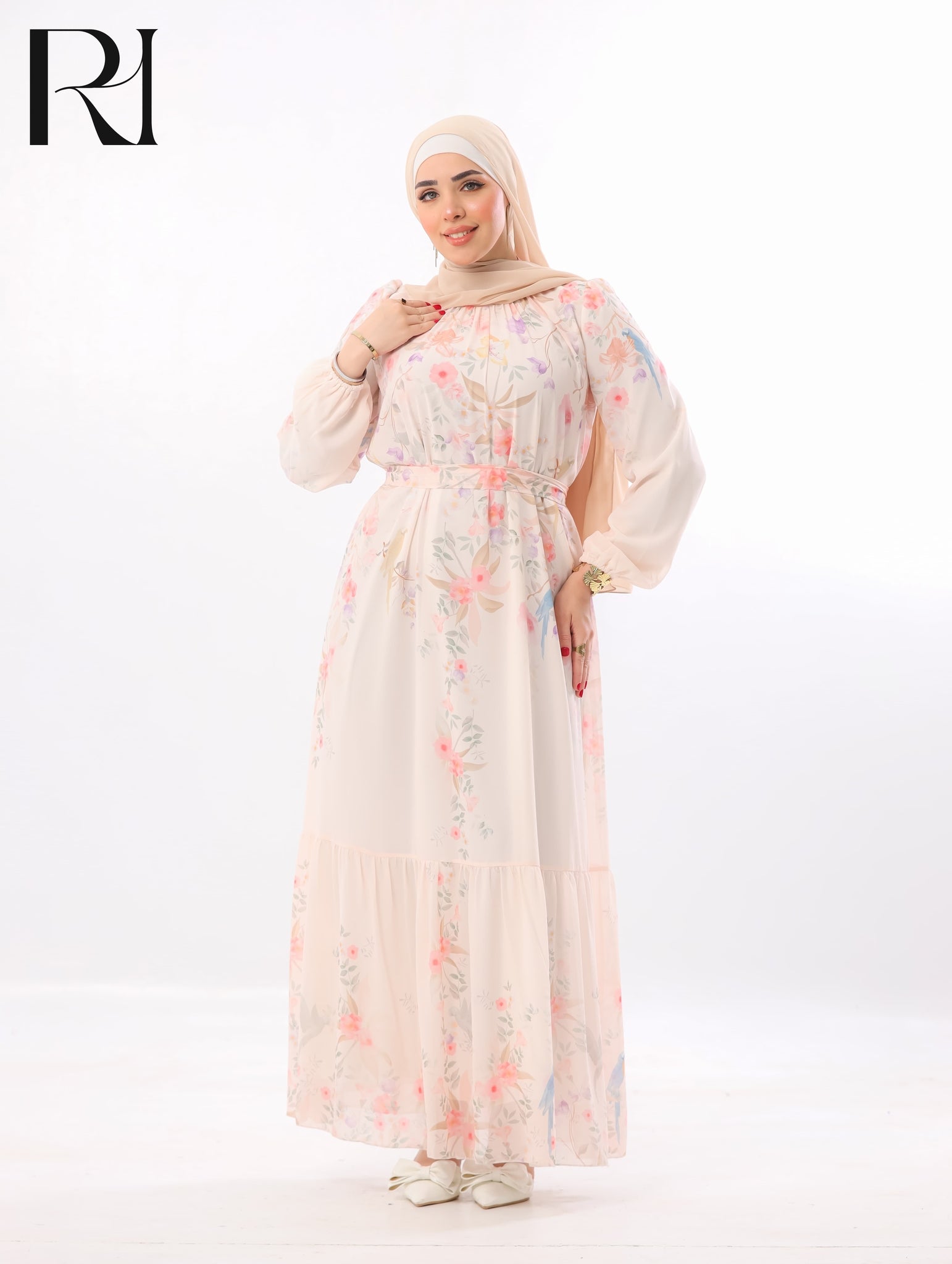 Leen Blossom Chiffon Maxi Dress – Peach Floral