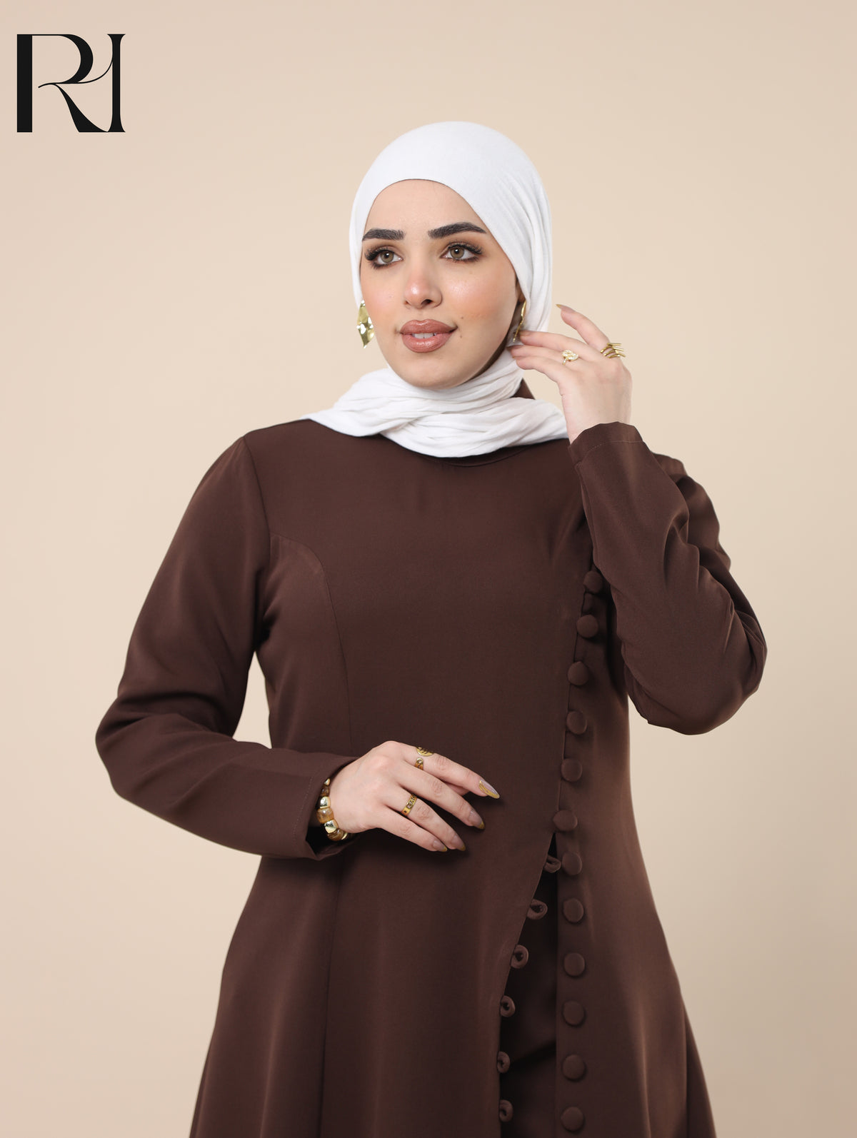 NUHA TAILORED SMOOTH CREPE TUNIC & PANTS SET - CHOCOLATE BROWN