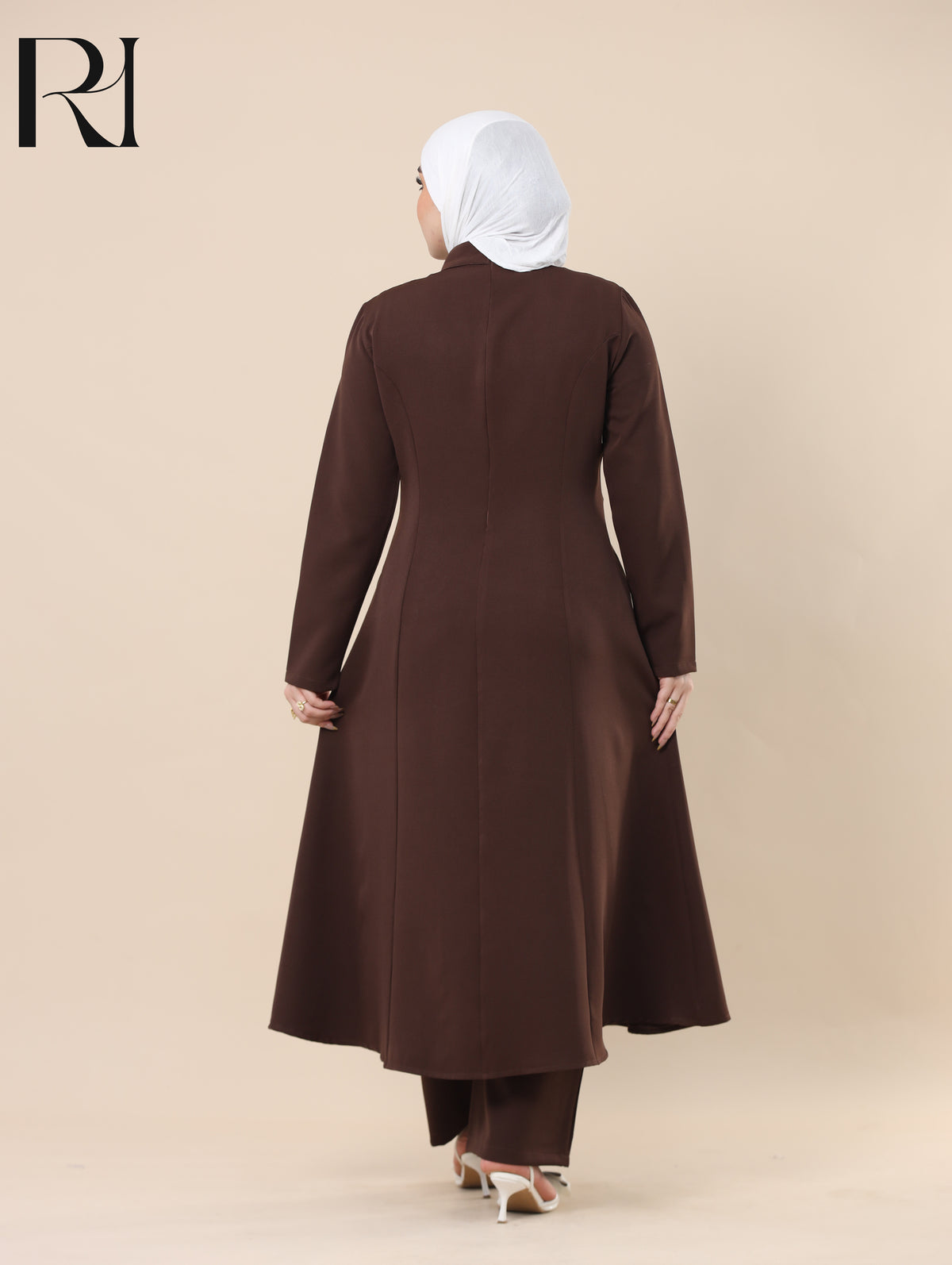 NUHA TAILORED SMOOTH CREPE TUNIC & PANTS SET - CHOCOLATE BROWN