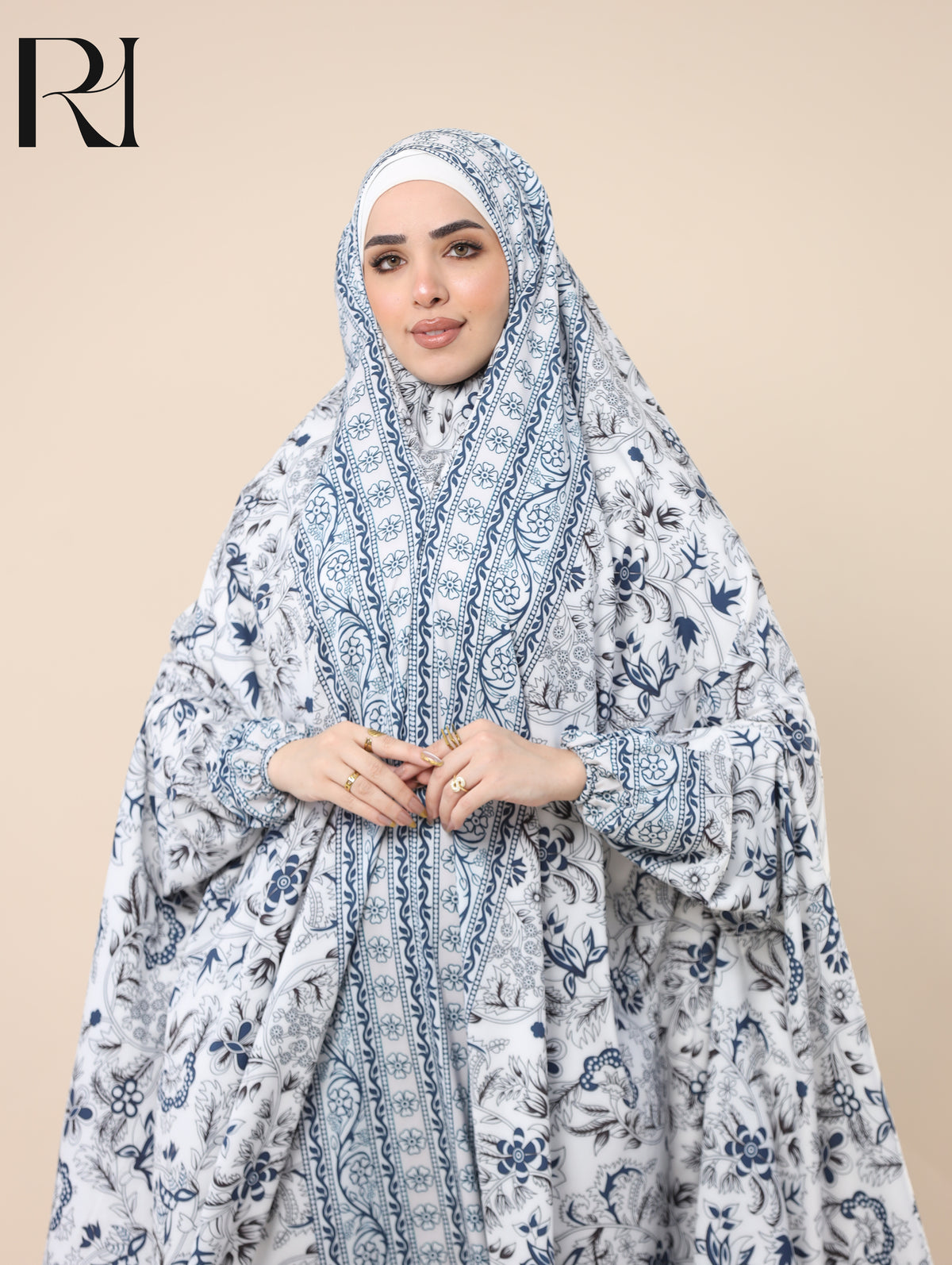 DANIA MONOCHROME SATIN PRAYER GOWN - WHITE