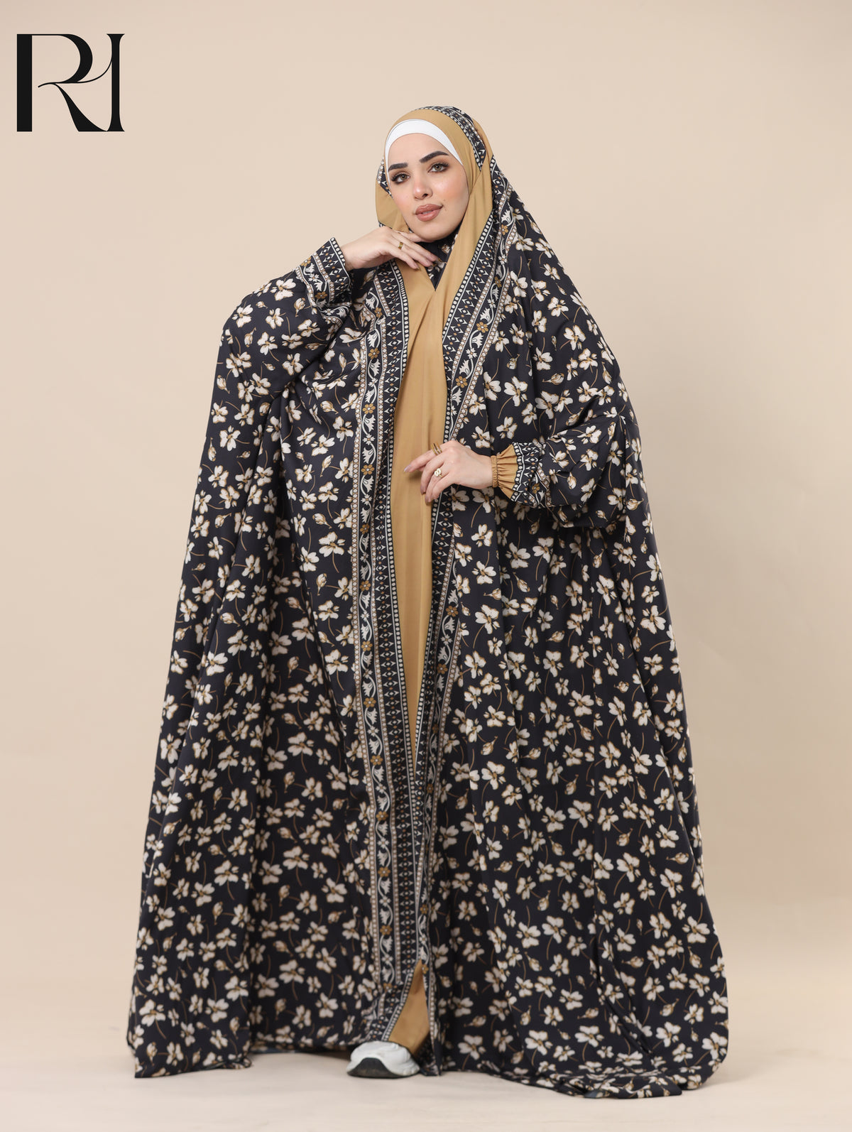 NADA MIDNIGHT BLOOM SATIN PRAYER GOWN - BLACK