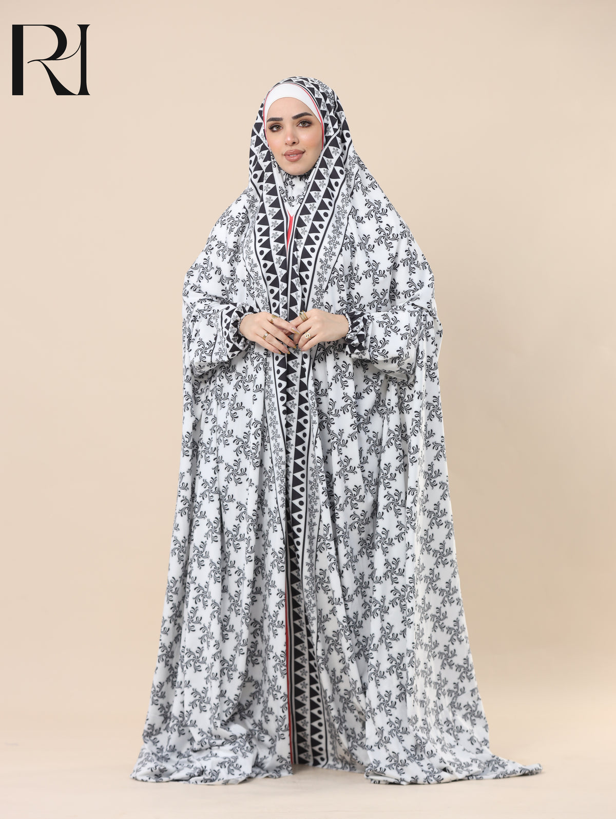 DANIA MONOCHROME SATIN PRAYER GOWN - WHITE