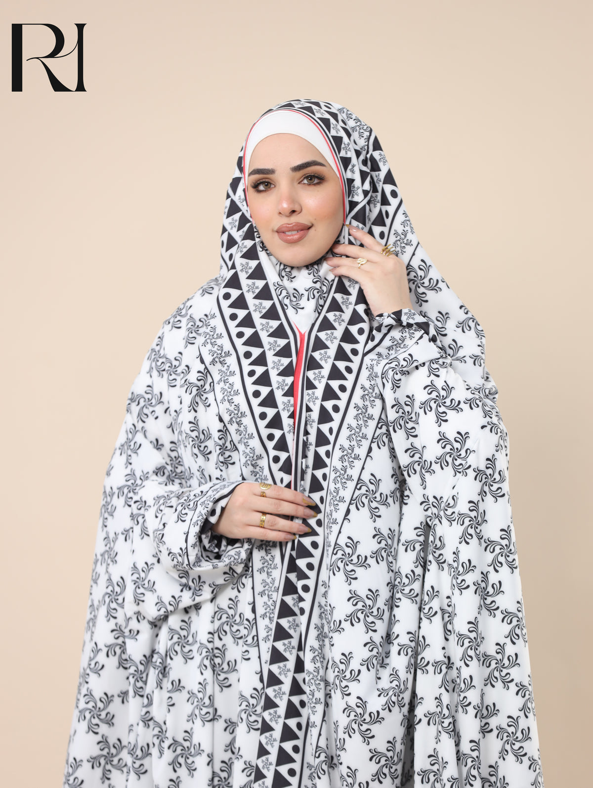 DANIA MONOCHROME SATIN PRAYER GOWN - WHITE
