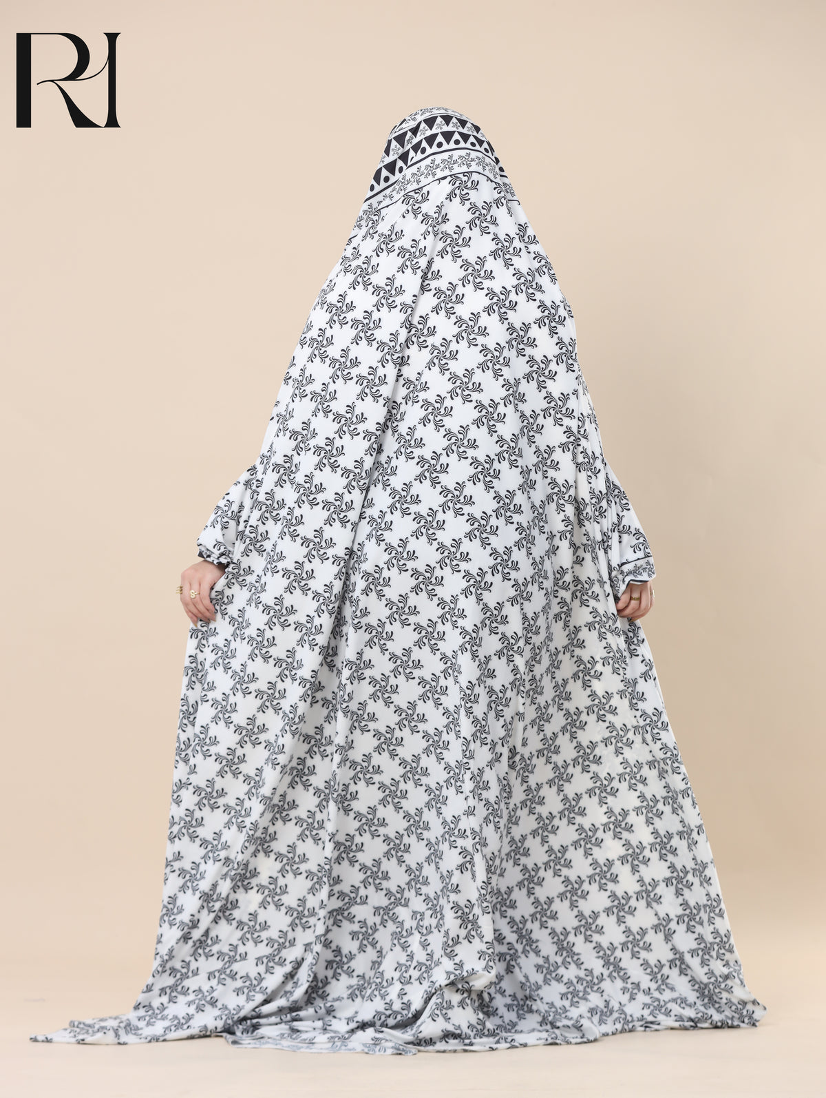 DANIA MONOCHROME SATIN PRAYER GOWN - WHITE