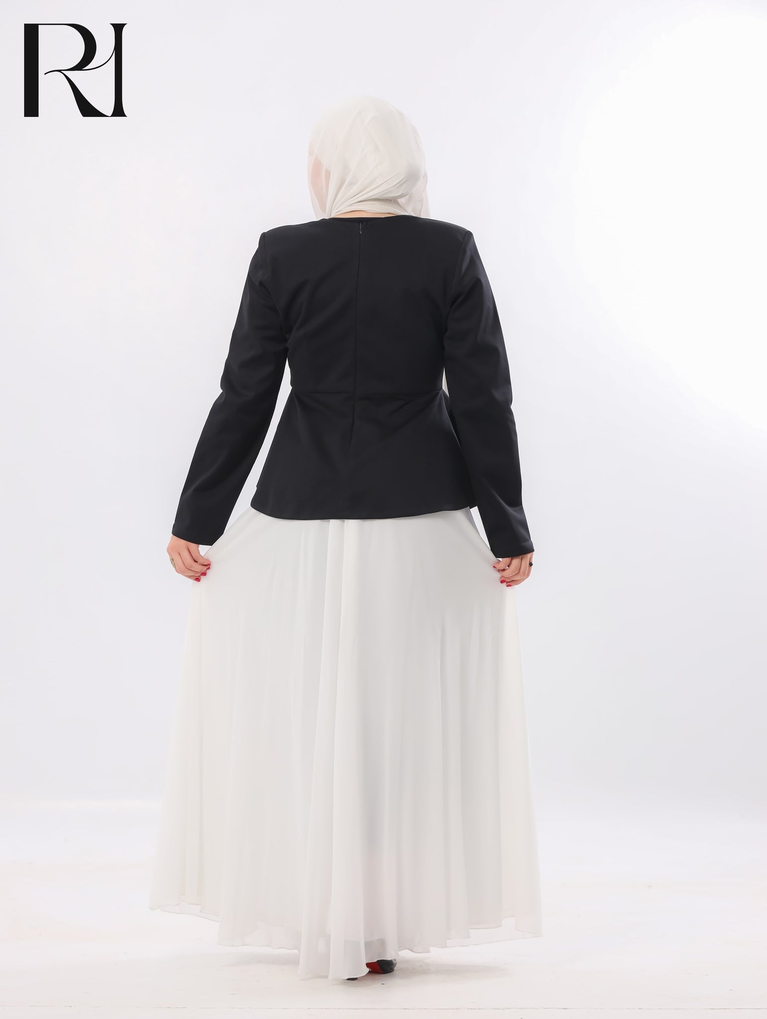 Lina Peplum Modest Skirt Set – Black & White