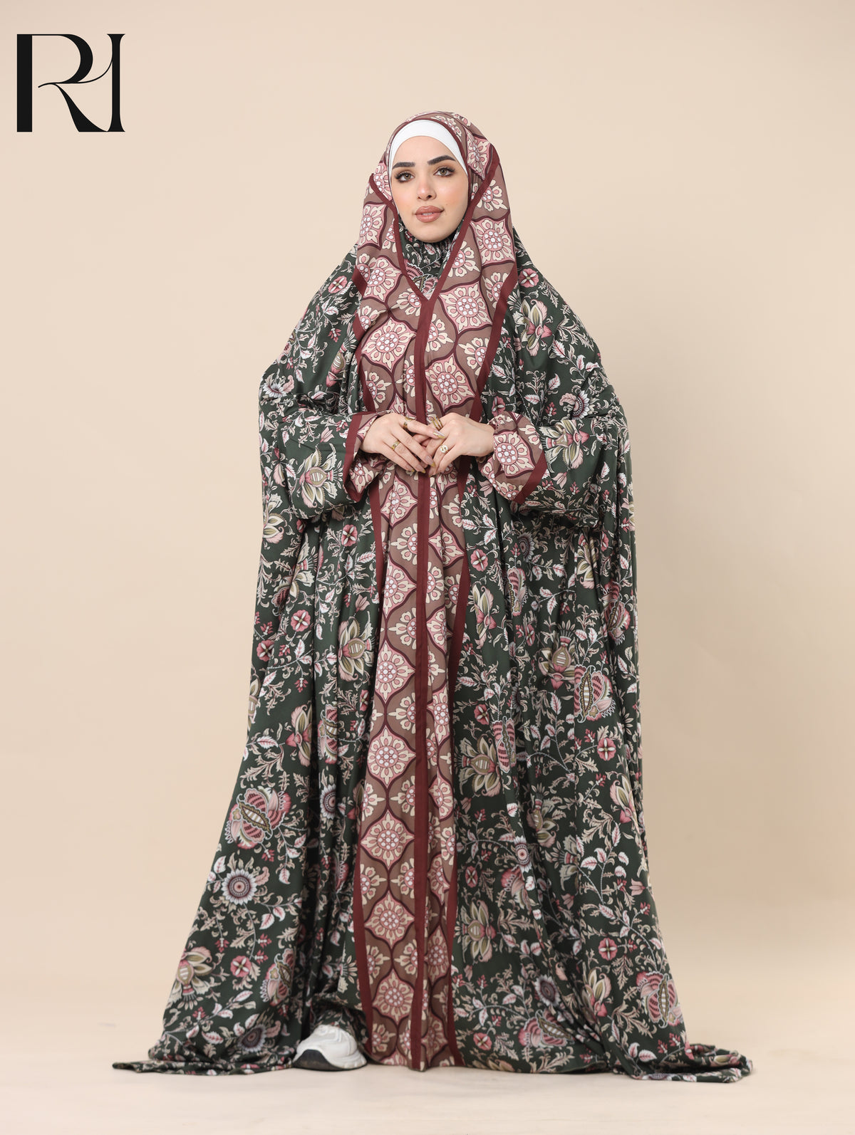 ZEINA ORCHARD SATIN PRAYER GOWN - OLIVE