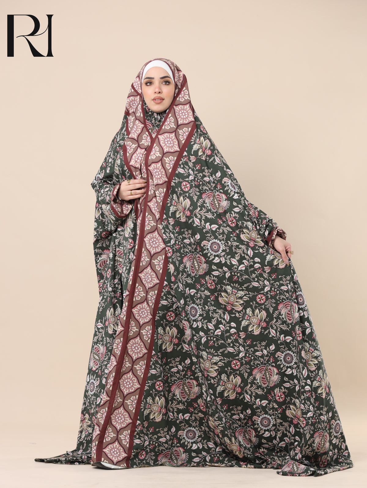 ZEINA ORCHARD SATIN PRAYER GOWN - OLIVE