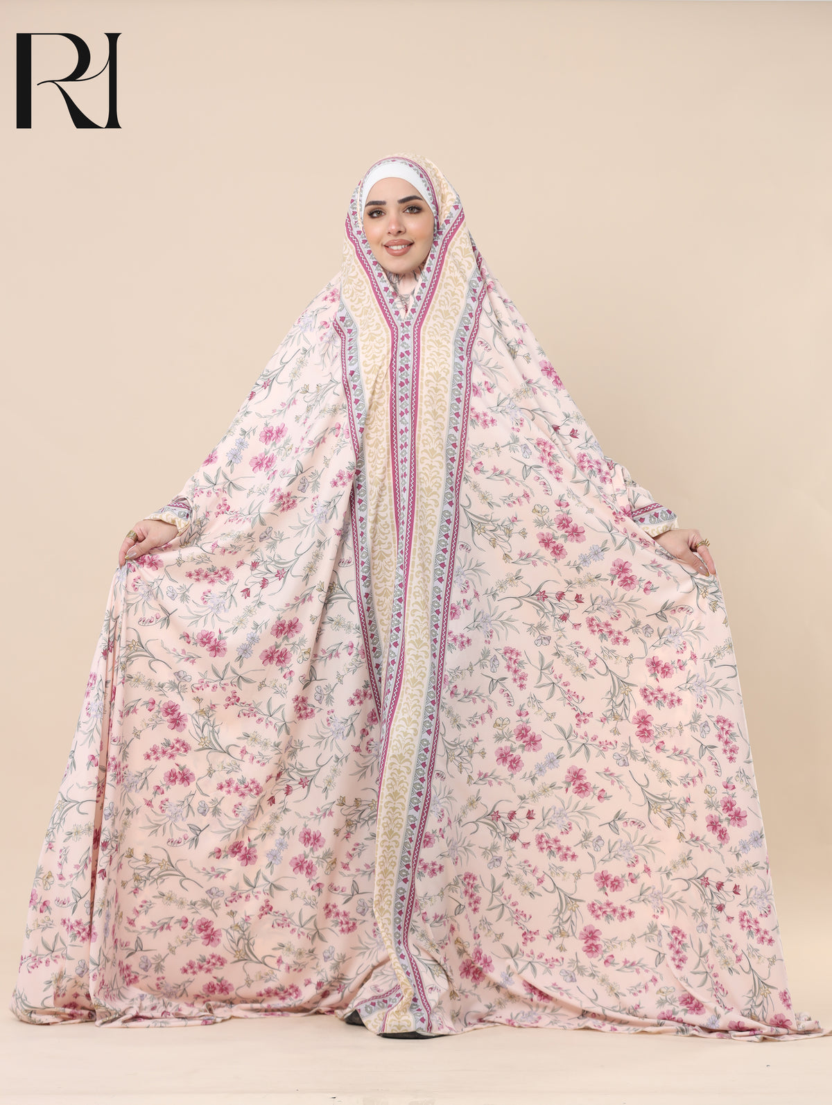 JUMANA MEADOW SATIN PRAYER GOWN - POWDER PINK