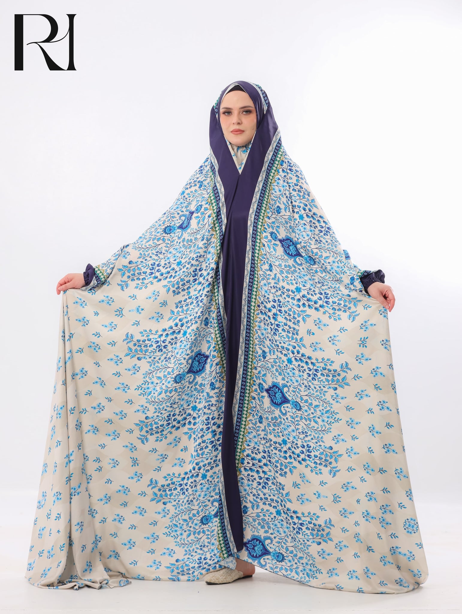 Noor Azure Blended Satin Prayer Gown – Blue