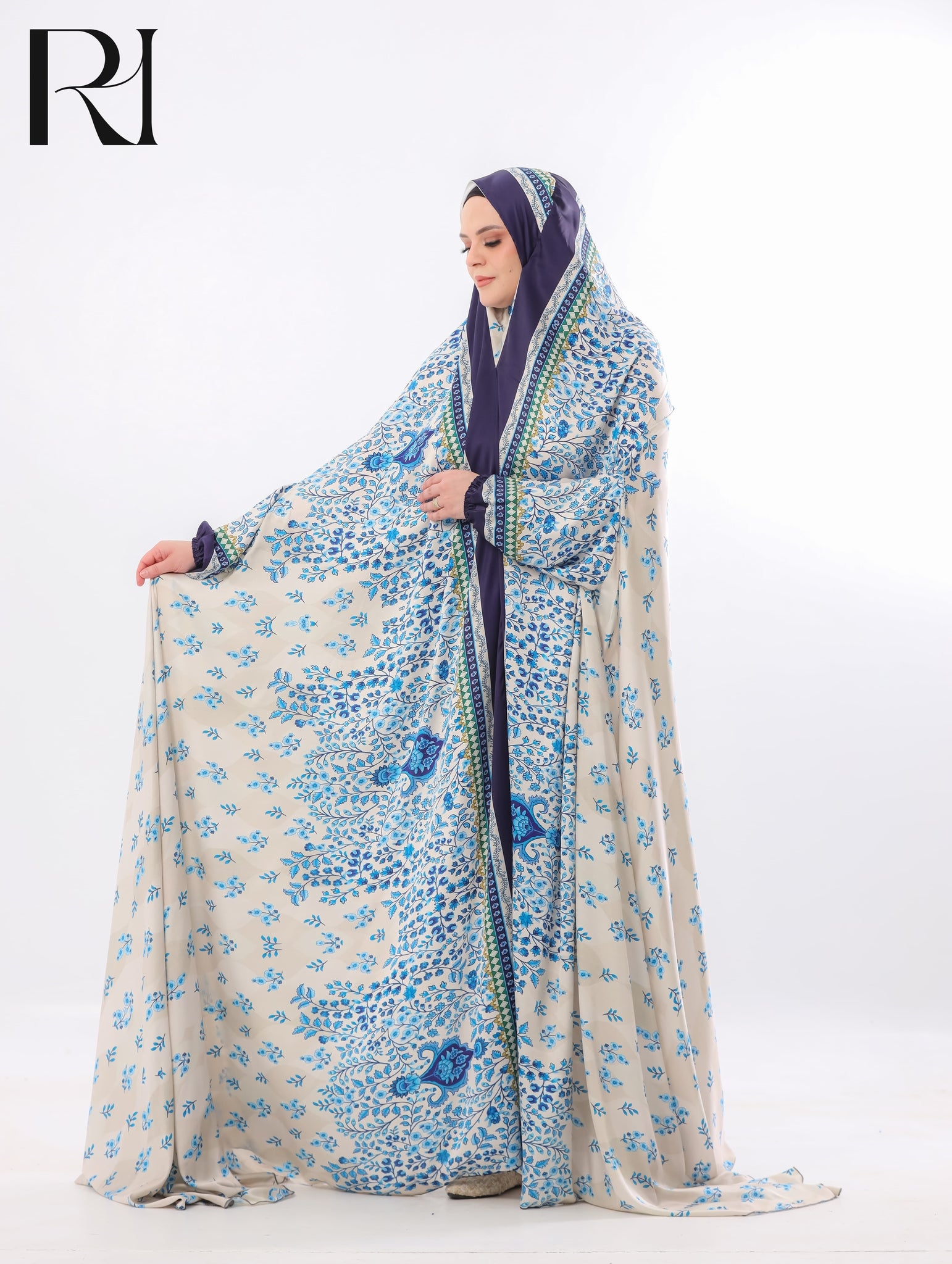 Noor Azure Blended Satin Prayer Gown – Blue