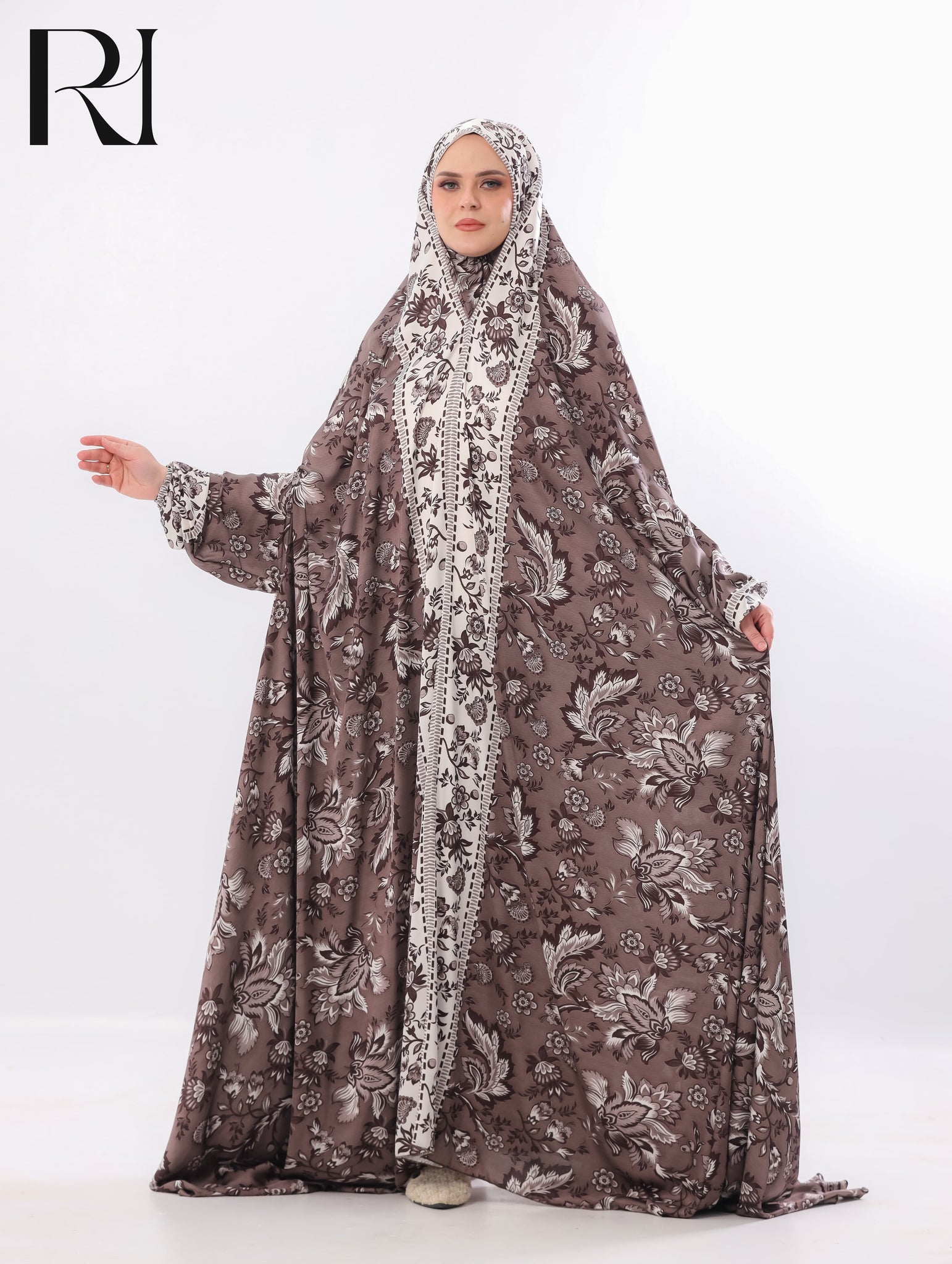 Noor Mocha Florentine Blended Satin Prayer Gown – Brown