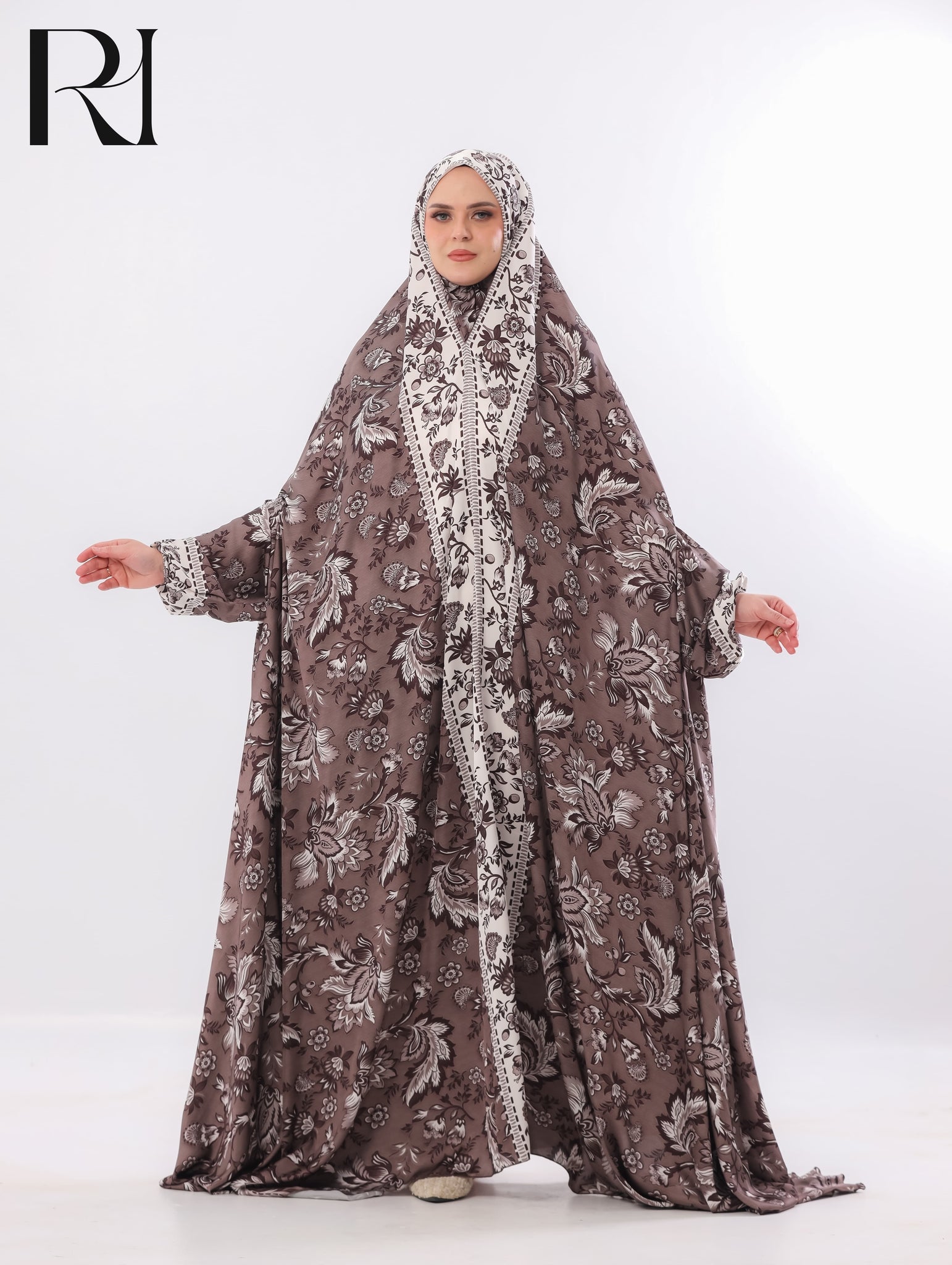 Noor Mocha Florentine Blended Satin Prayer Gown – Brown