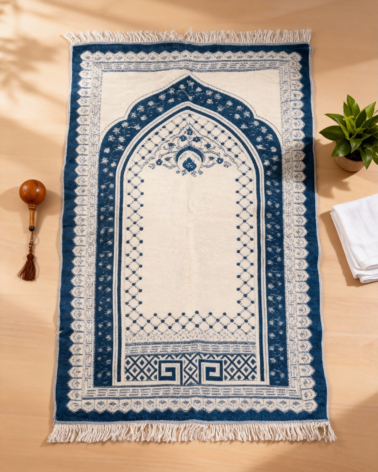 Ivory Mosaic Blue & Cream Prayer Mat