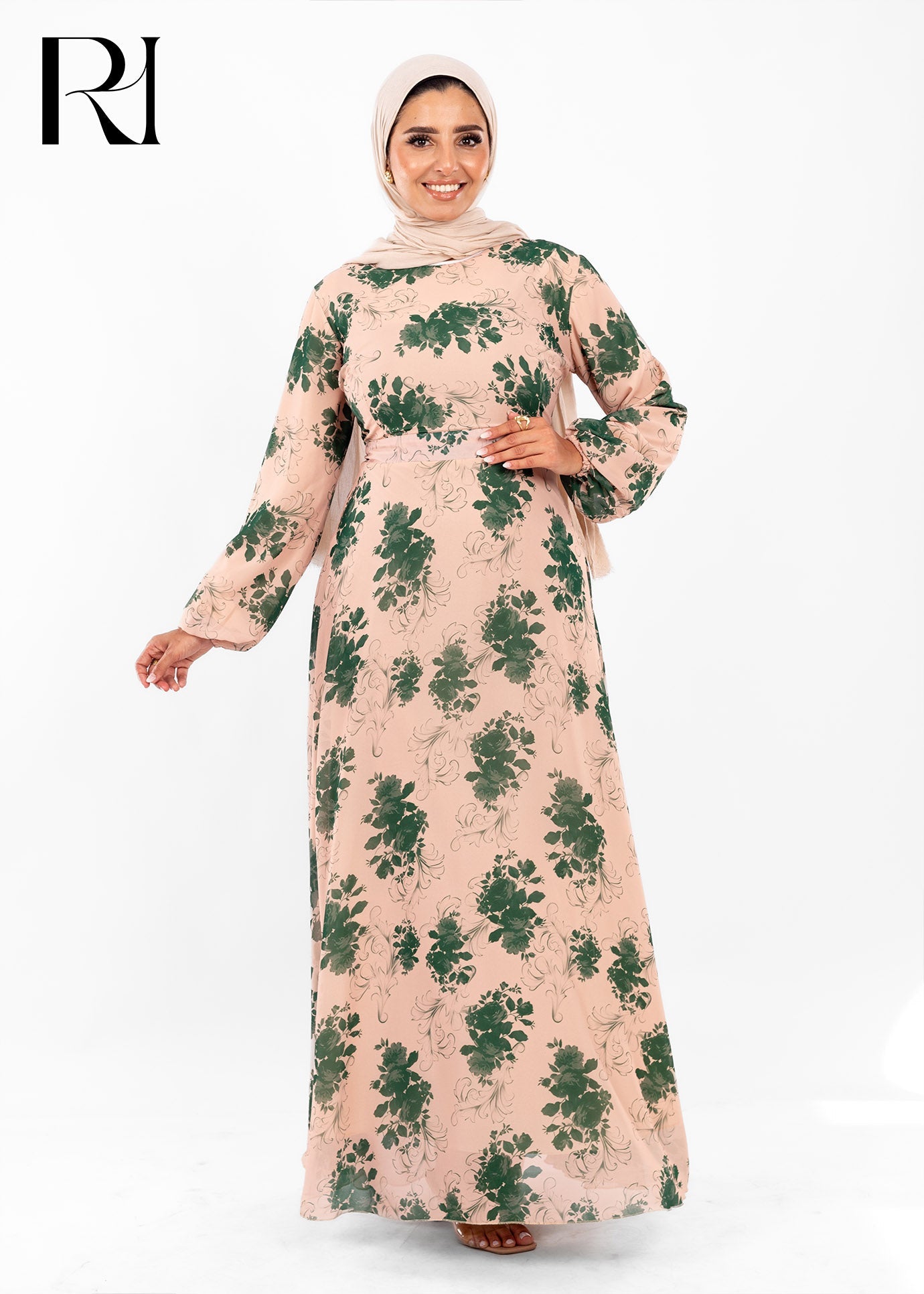 Blush & Green Floral Modest Maxi Dress