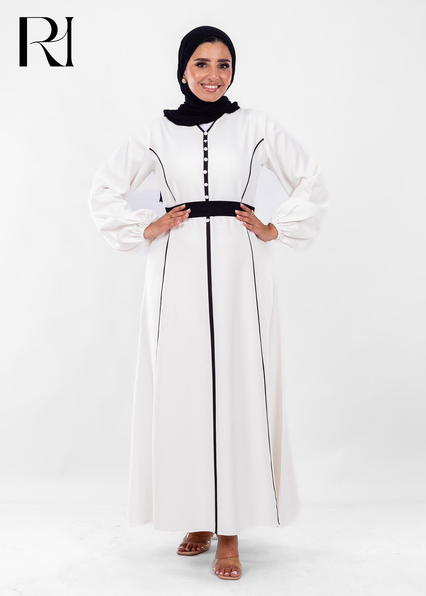 Ivory Noir Contrast Modest Maxi Dress