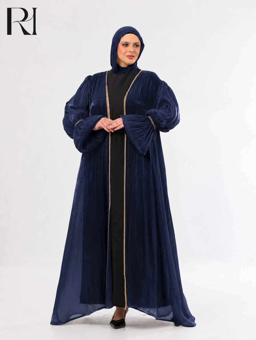 Majda Sheer Organza Abaya Set – Navy & Black