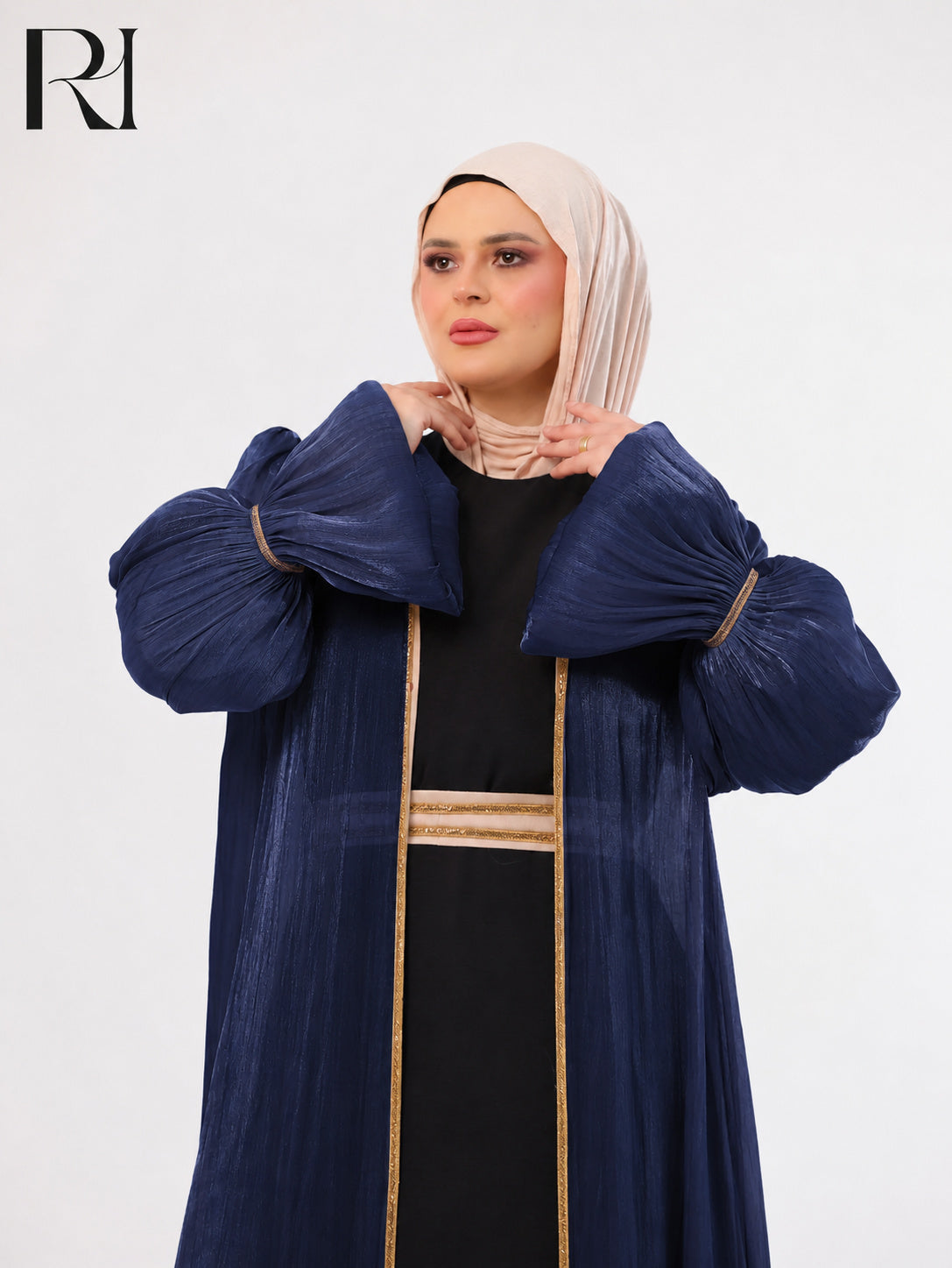 Majda Sheer Organza Abaya Set – Navy & Black