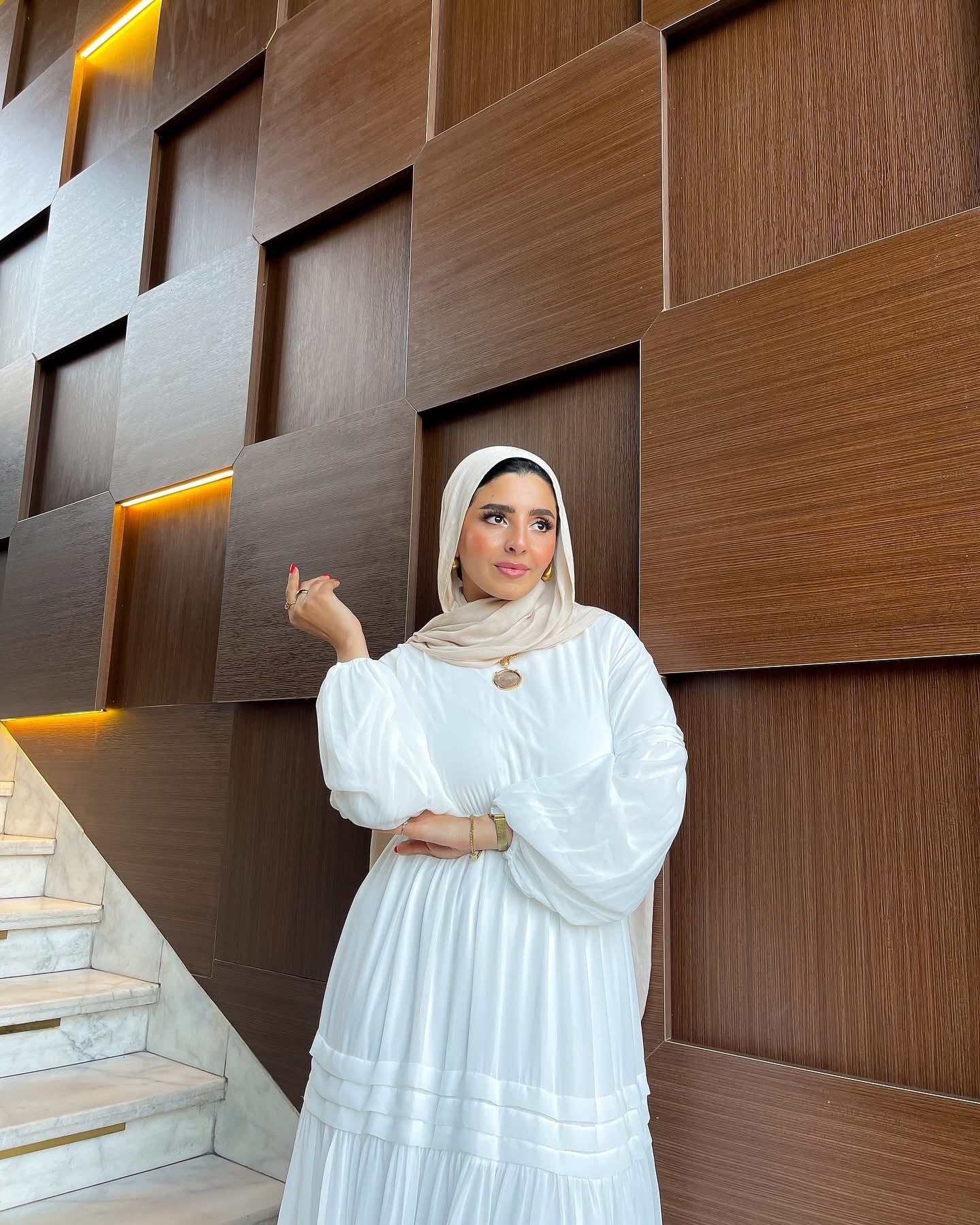 Amal Classic Long Sleeve Chiffon White Dress - Ruehaya