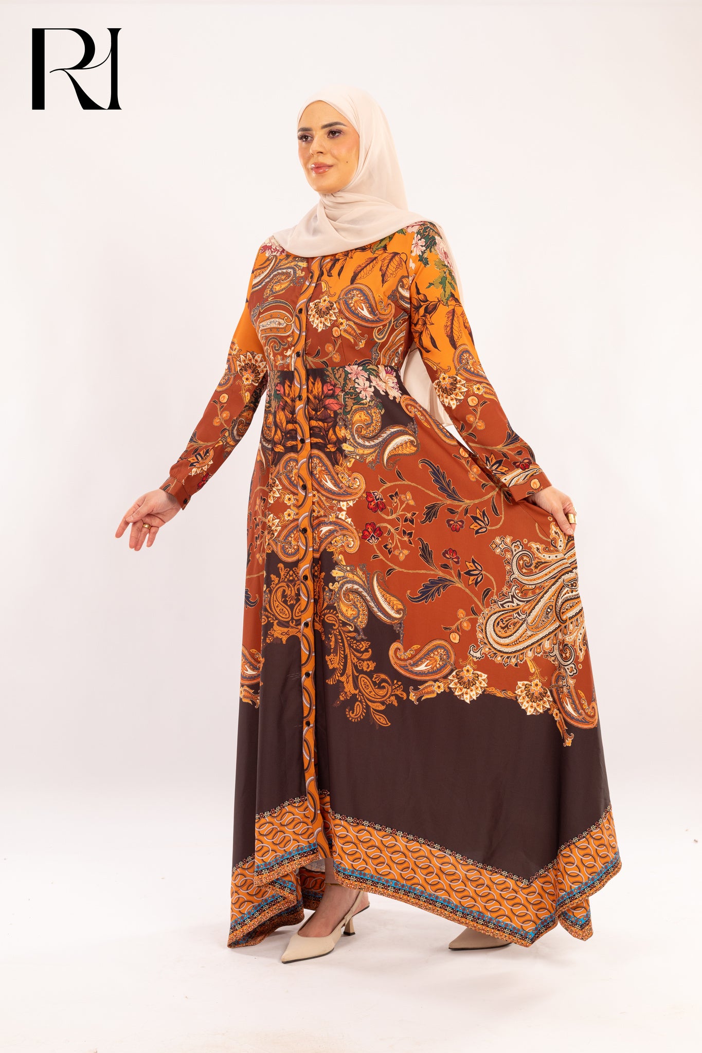 Anisa Autumn Paisley Print Maxi Dress - Ruehaya