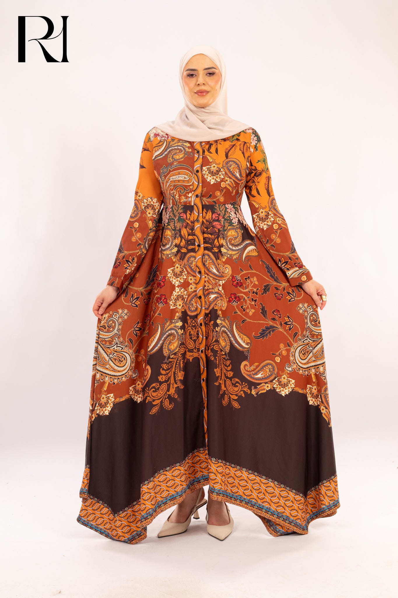 Anisa Autumn Paisley Print Maxi Dress - Ruehaya