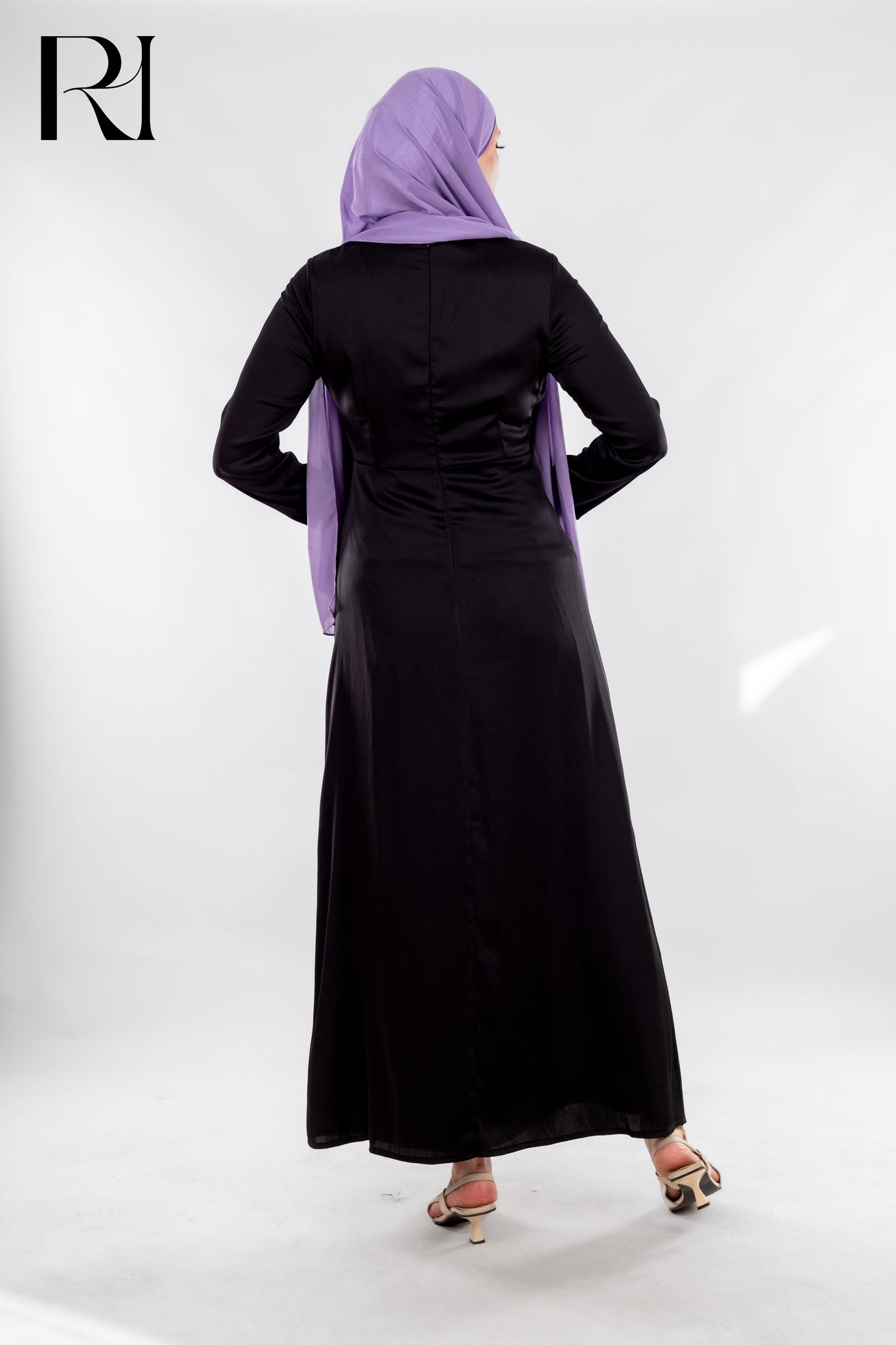 Asymmetric Black Draped Dress with Sculptural Flow - Ruehaya