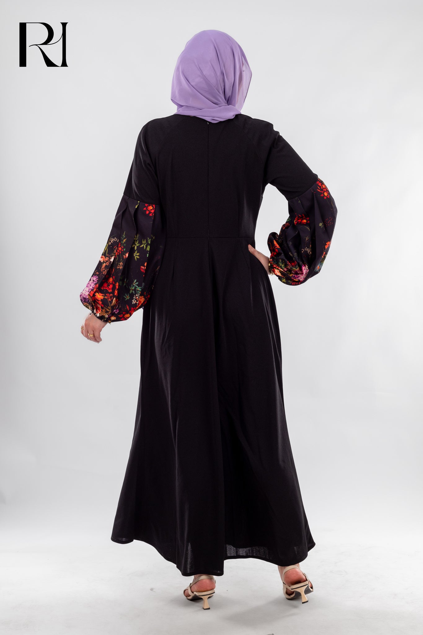 Aya Black Puff Sleeve Maxi Dress | Modest A Line Style - Ruehaya