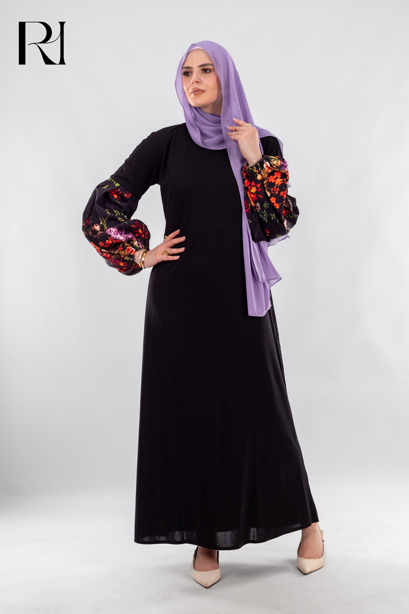 Aya Black Puff Sleeve Maxi Dress | Modest A Line Style - Ruehaya