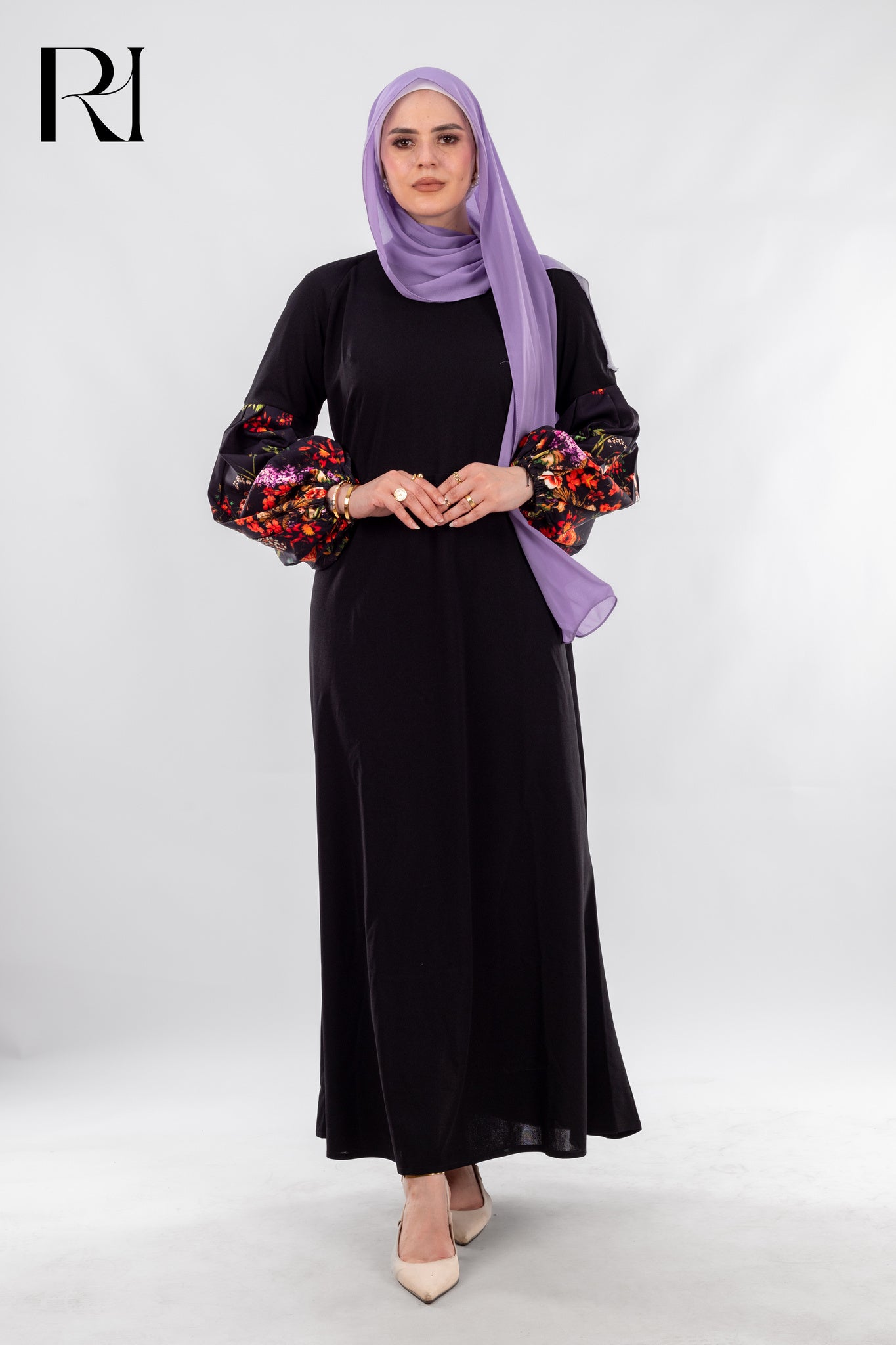 Aya Black Puff Sleeve Maxi Dress | Modest A Line Style - Ruehaya