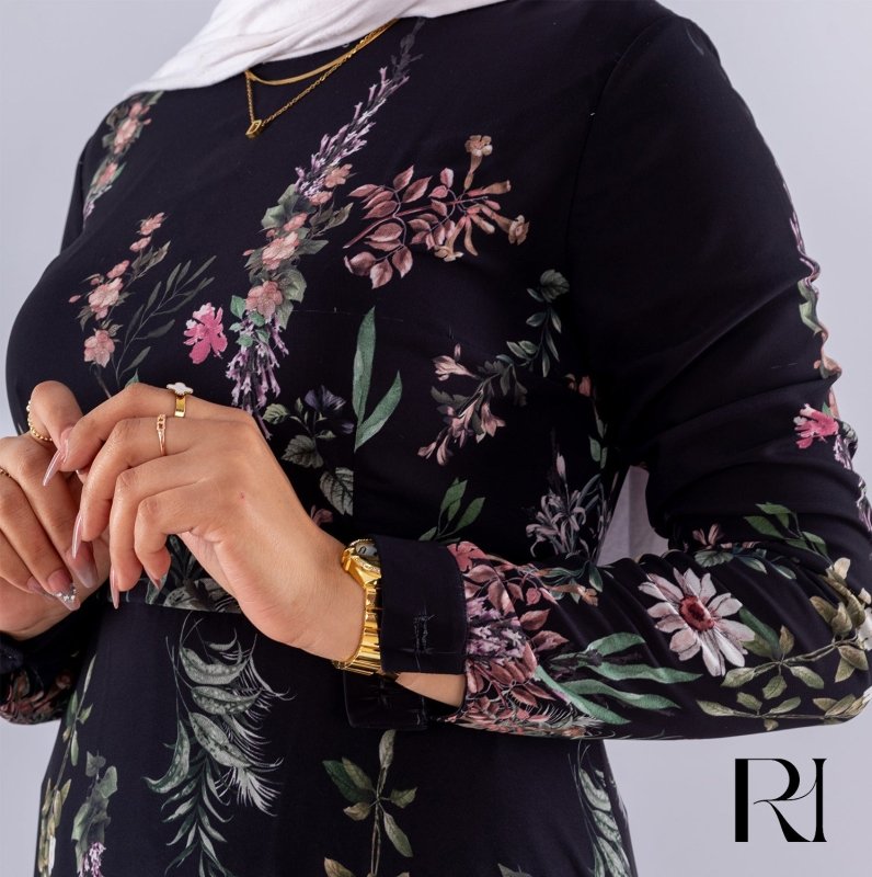 Aysal Floral Chiffon Maxi Dress Long Sleeve Modest Wear - Ruehaya