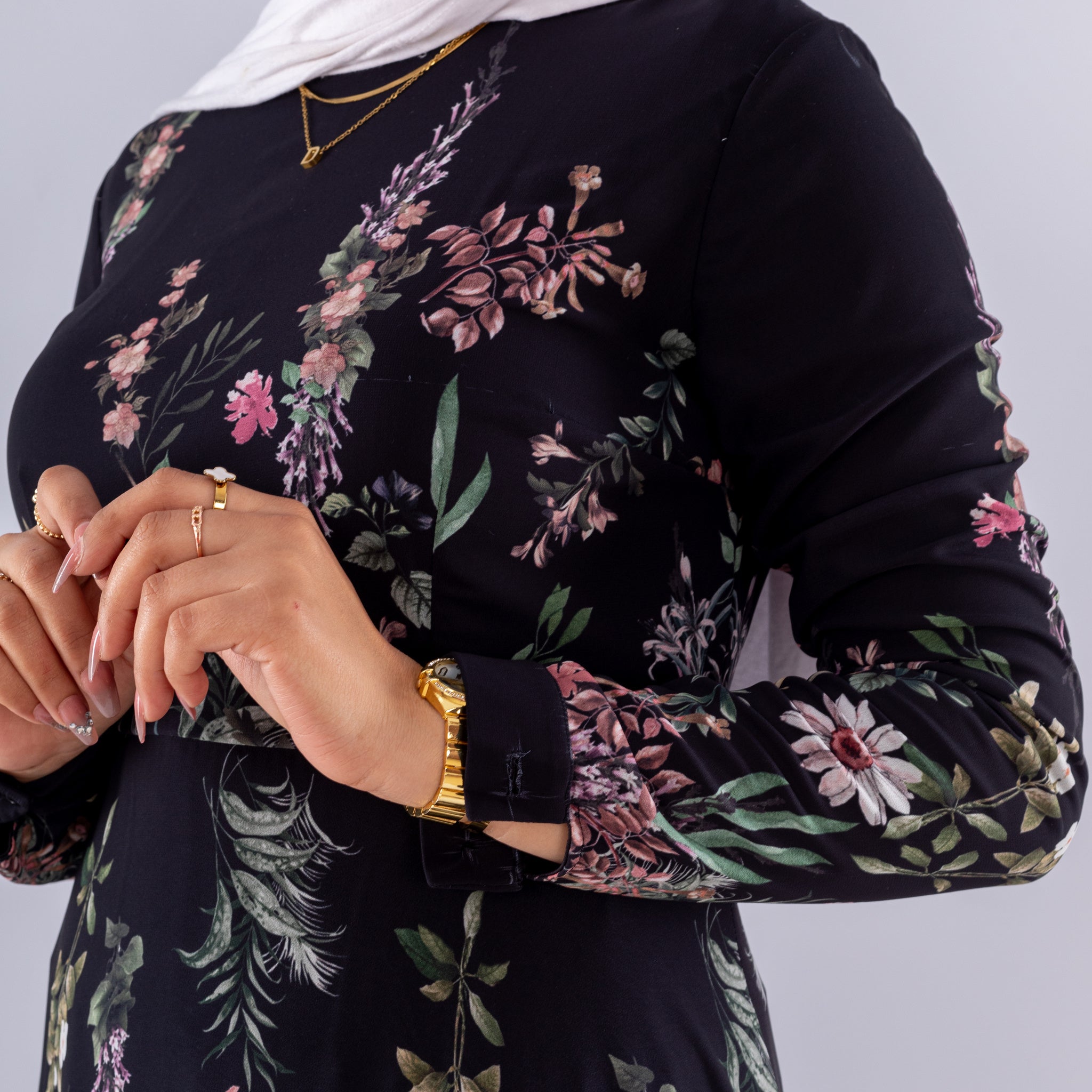 Aysal Floral Chiffon Maxi Dress Long Sleeve Modest Wear - Ruehaya