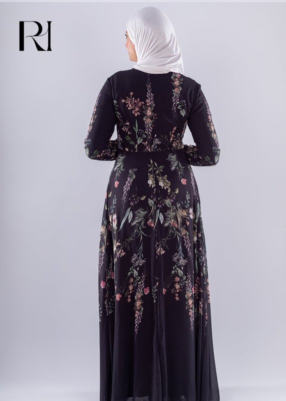 Aysal Floral Chiffon Maxi Dress Long Sleeve Modest Wear - Ruehaya